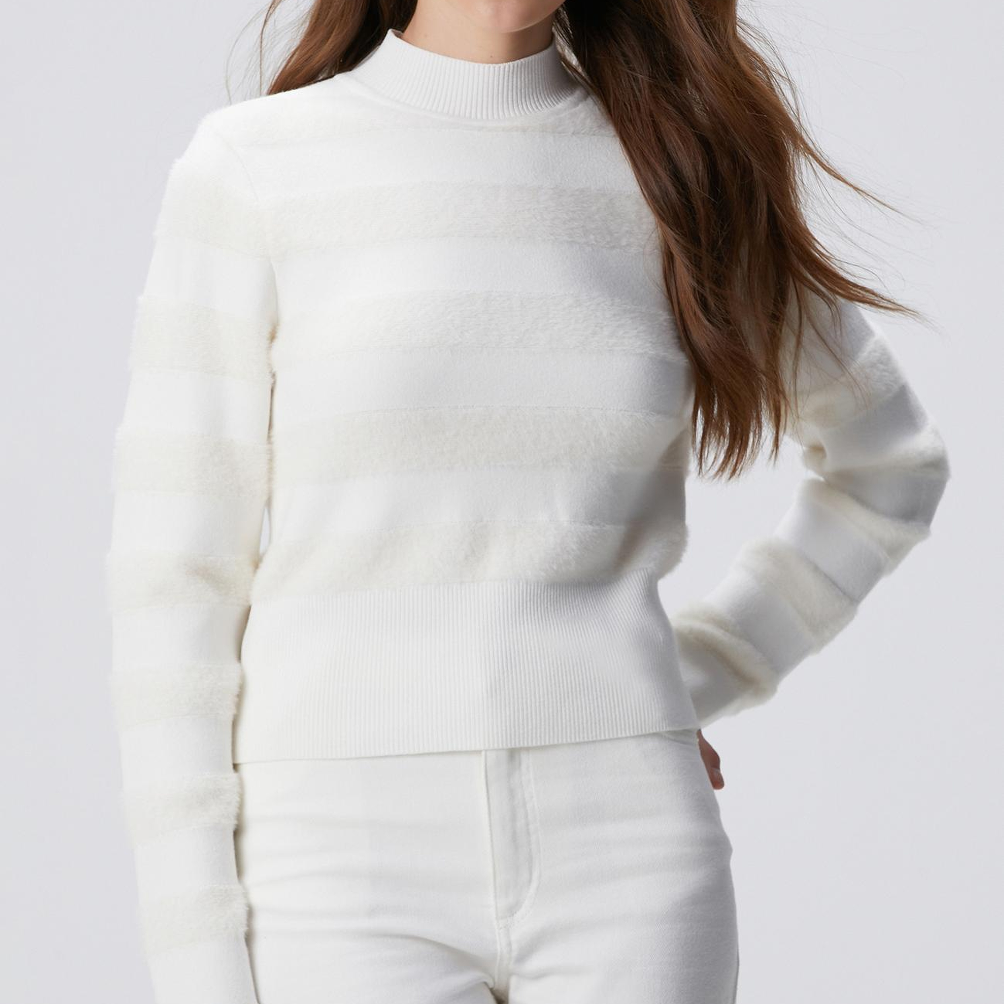 Network Kadın Kırık Beyaz Çizgili Triko Kazak