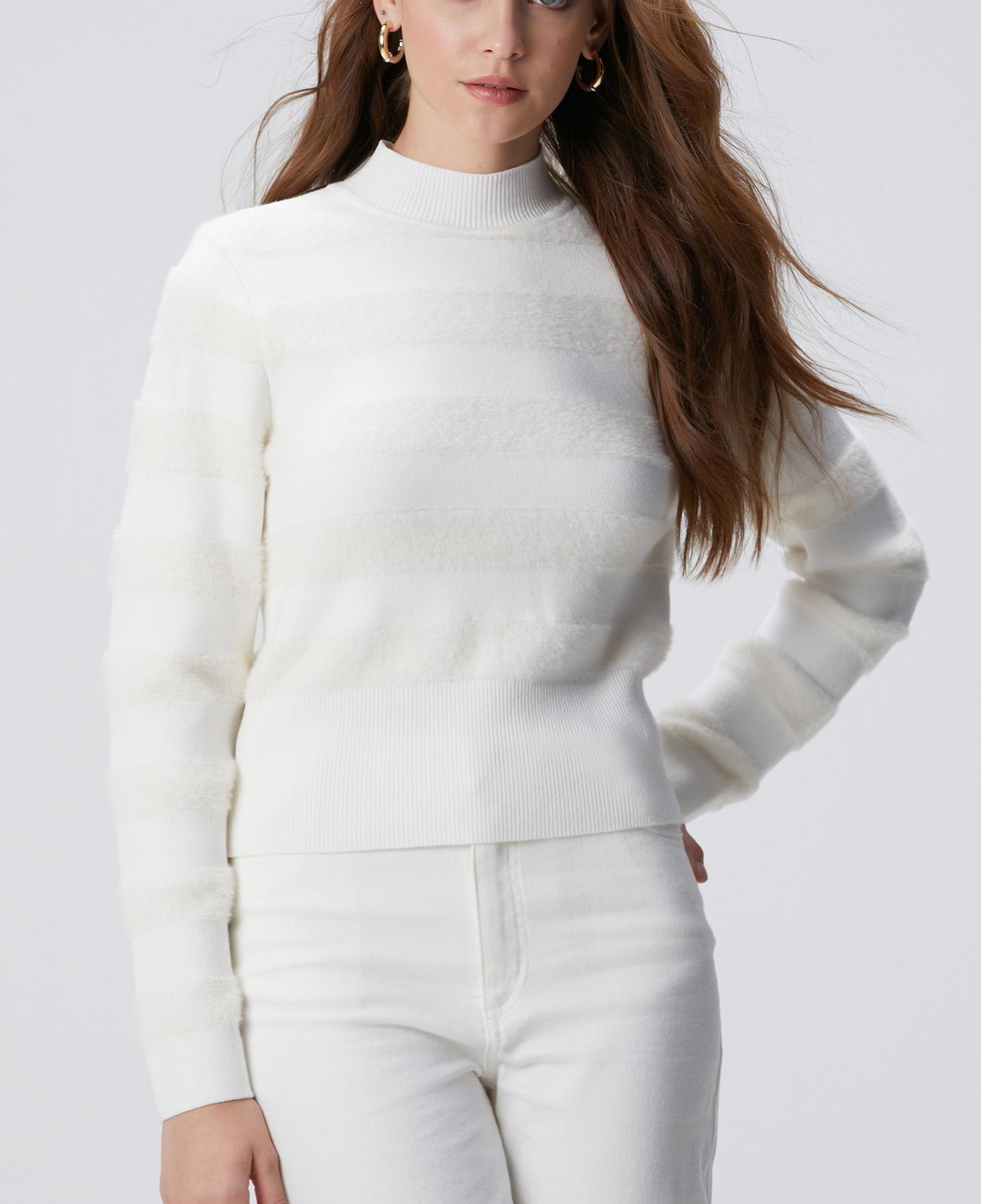 Network Kadın Kırık Beyaz Çizgili Triko Kazak