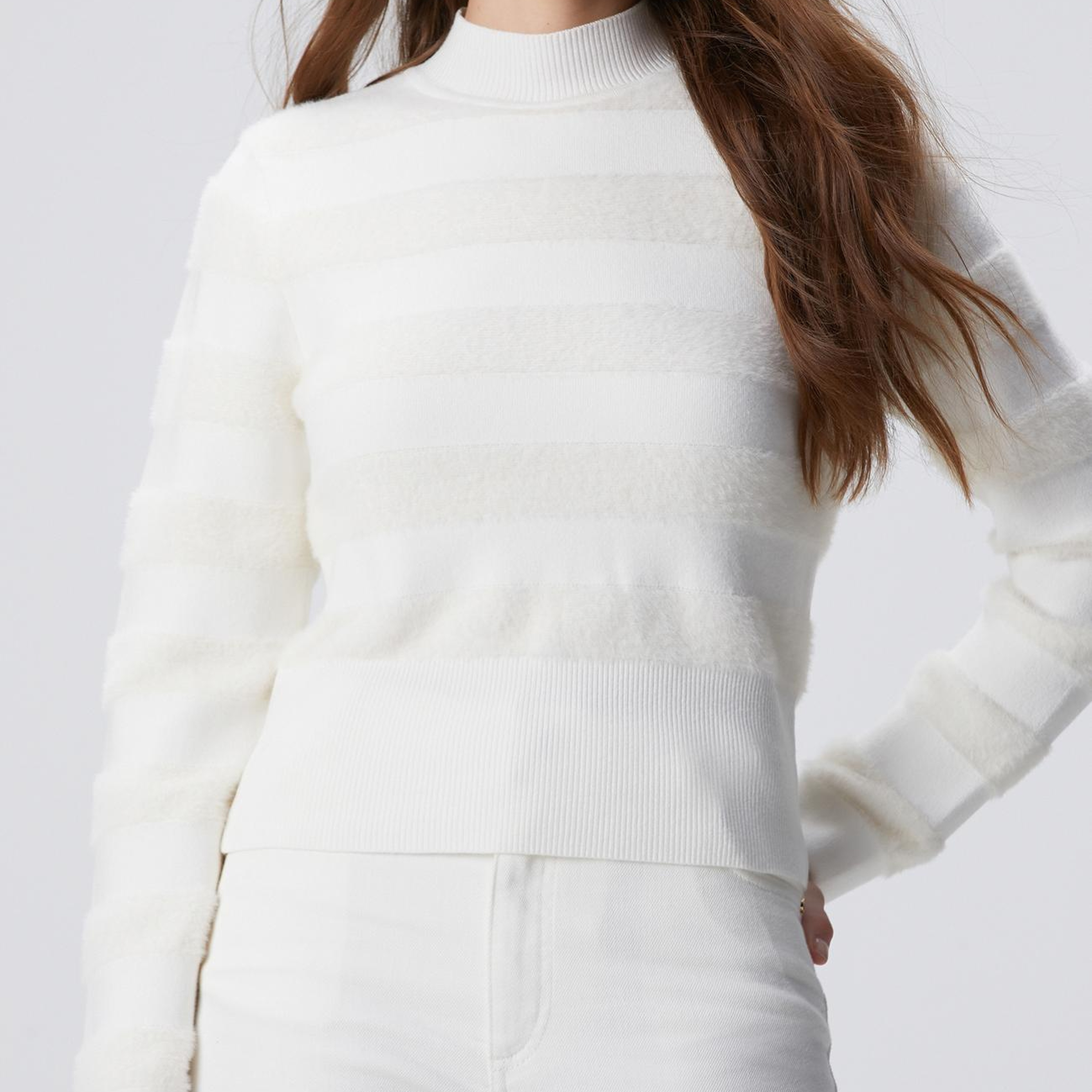 Network Kadın Kırık Beyaz Çizgili Triko Kazak