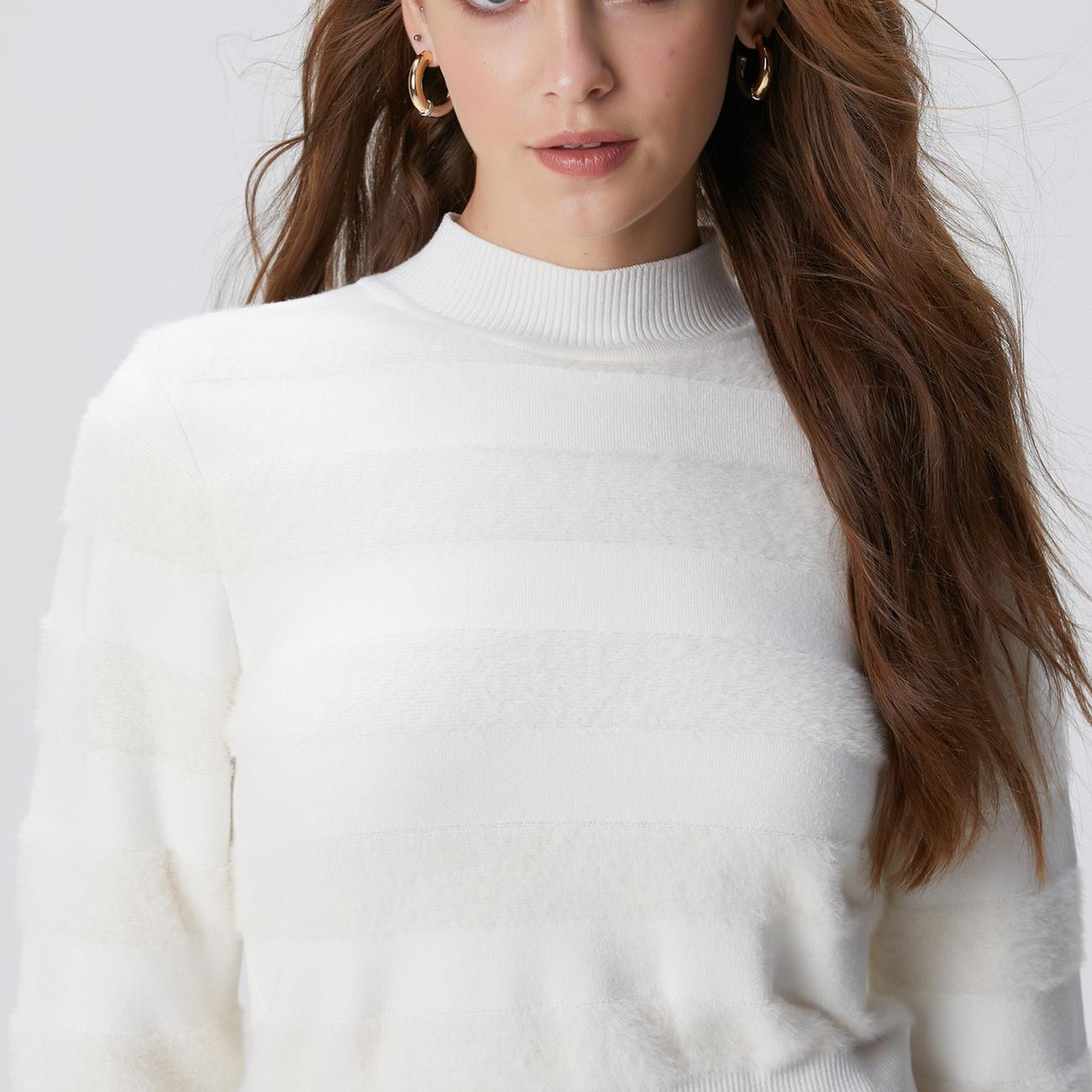 Network Kadın Kırık Beyaz Çizgili Triko Kazak