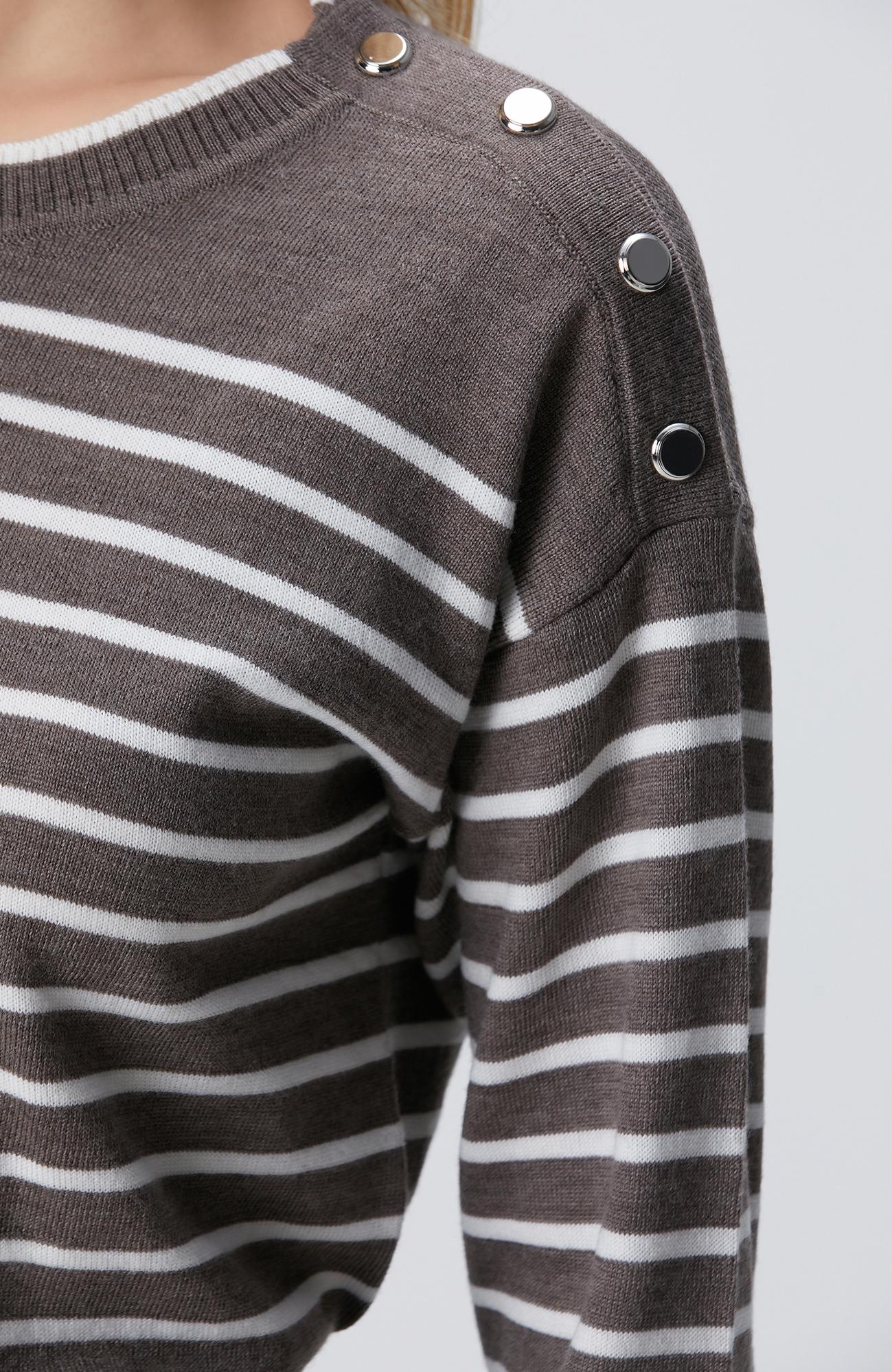 Network Kadın Vizon Kırık Beyaz Çizgili Yün Kazak