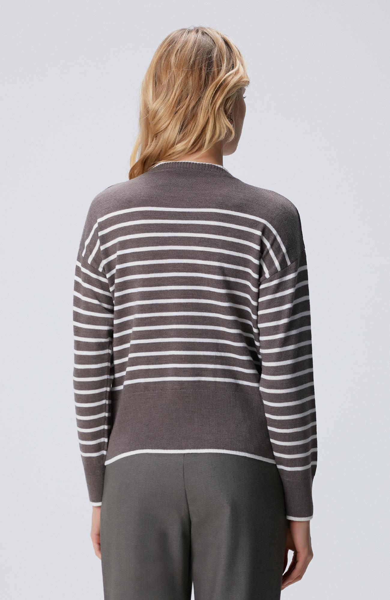 Network Kadın Vizon Kırık Beyaz Çizgili Yün Kazak