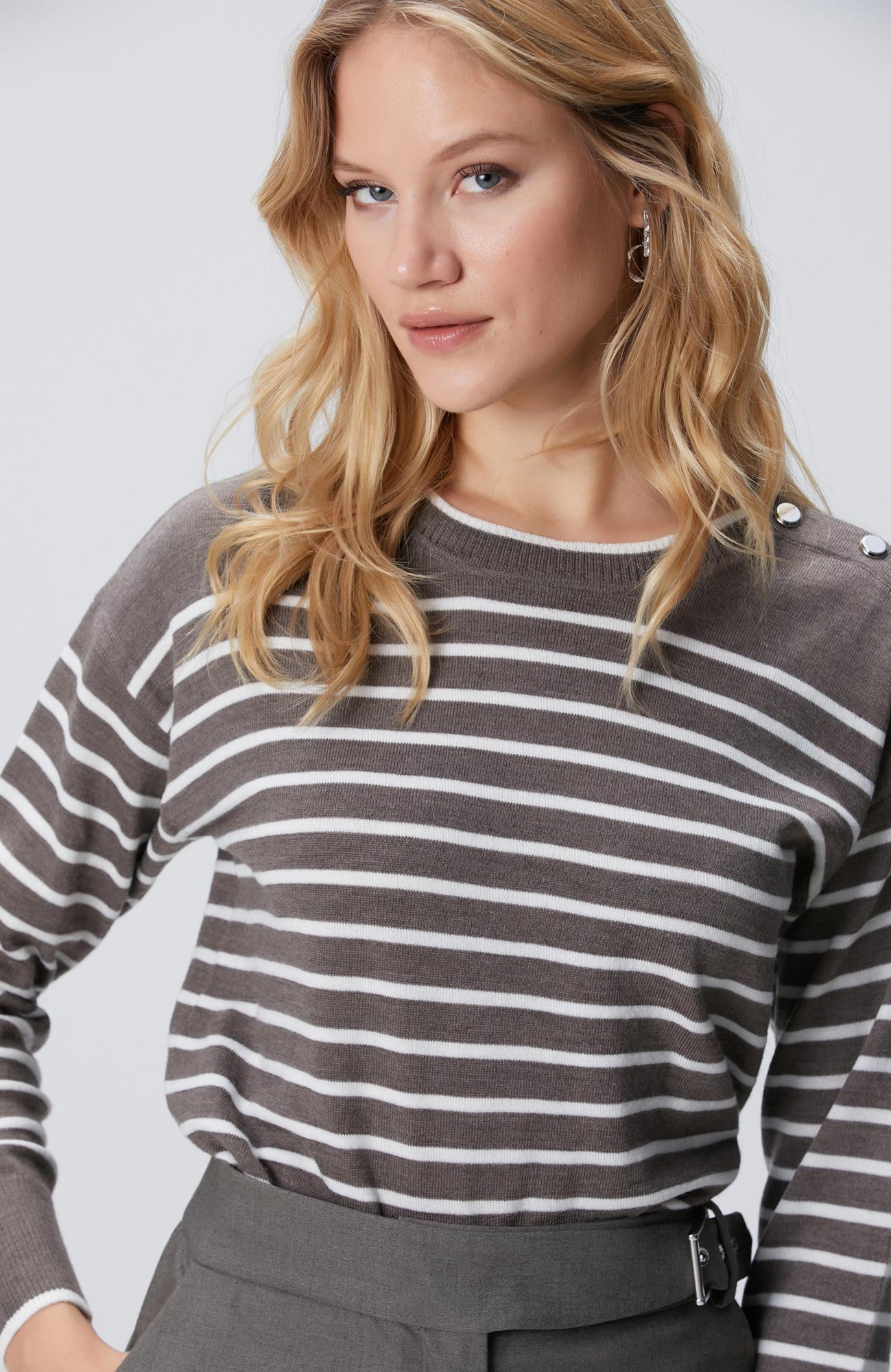 Network Kadın Vizon Kırık Beyaz Çizgili Yün Kazak