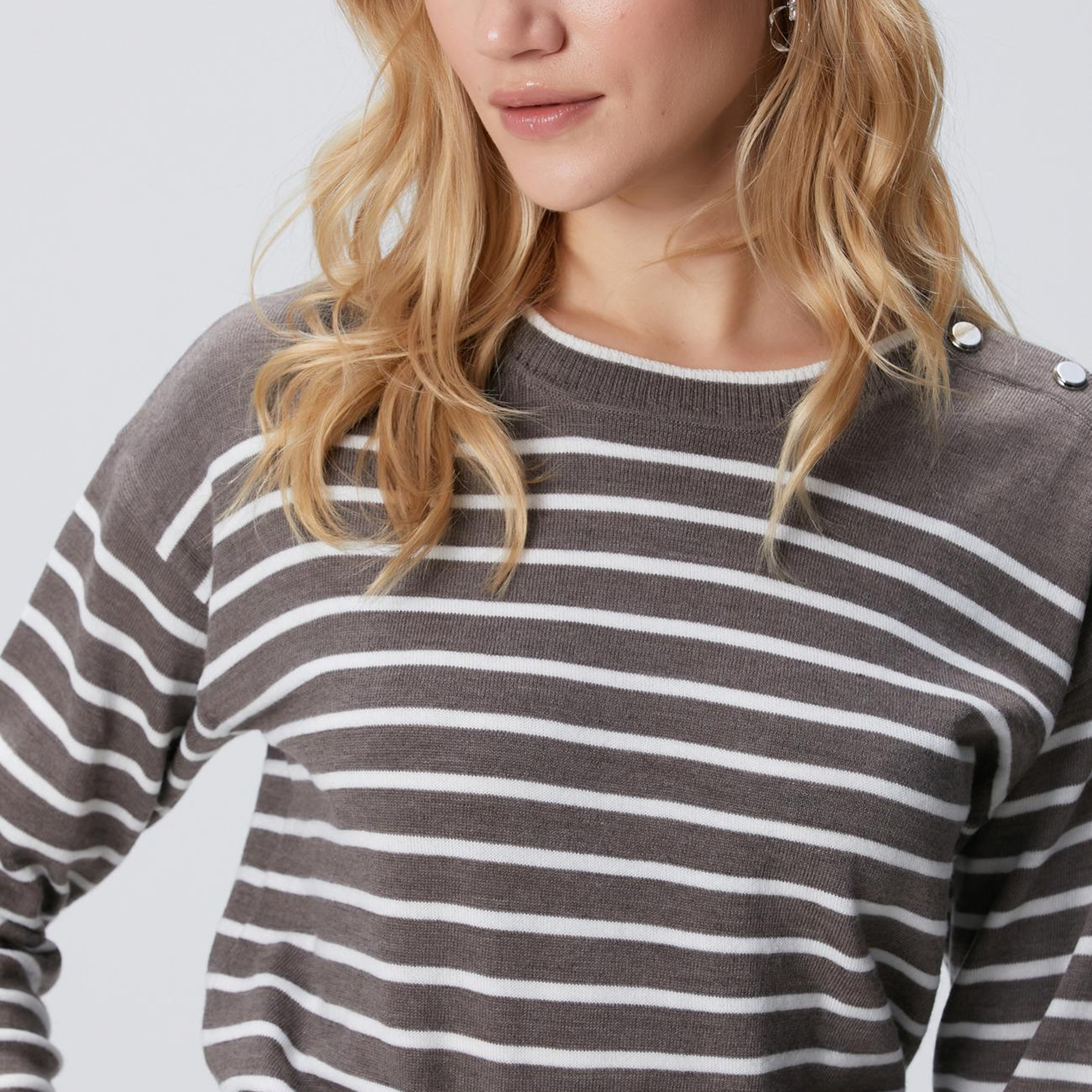 Network Kadın Vizon Kırık Beyaz Çizgili Yün Kazak