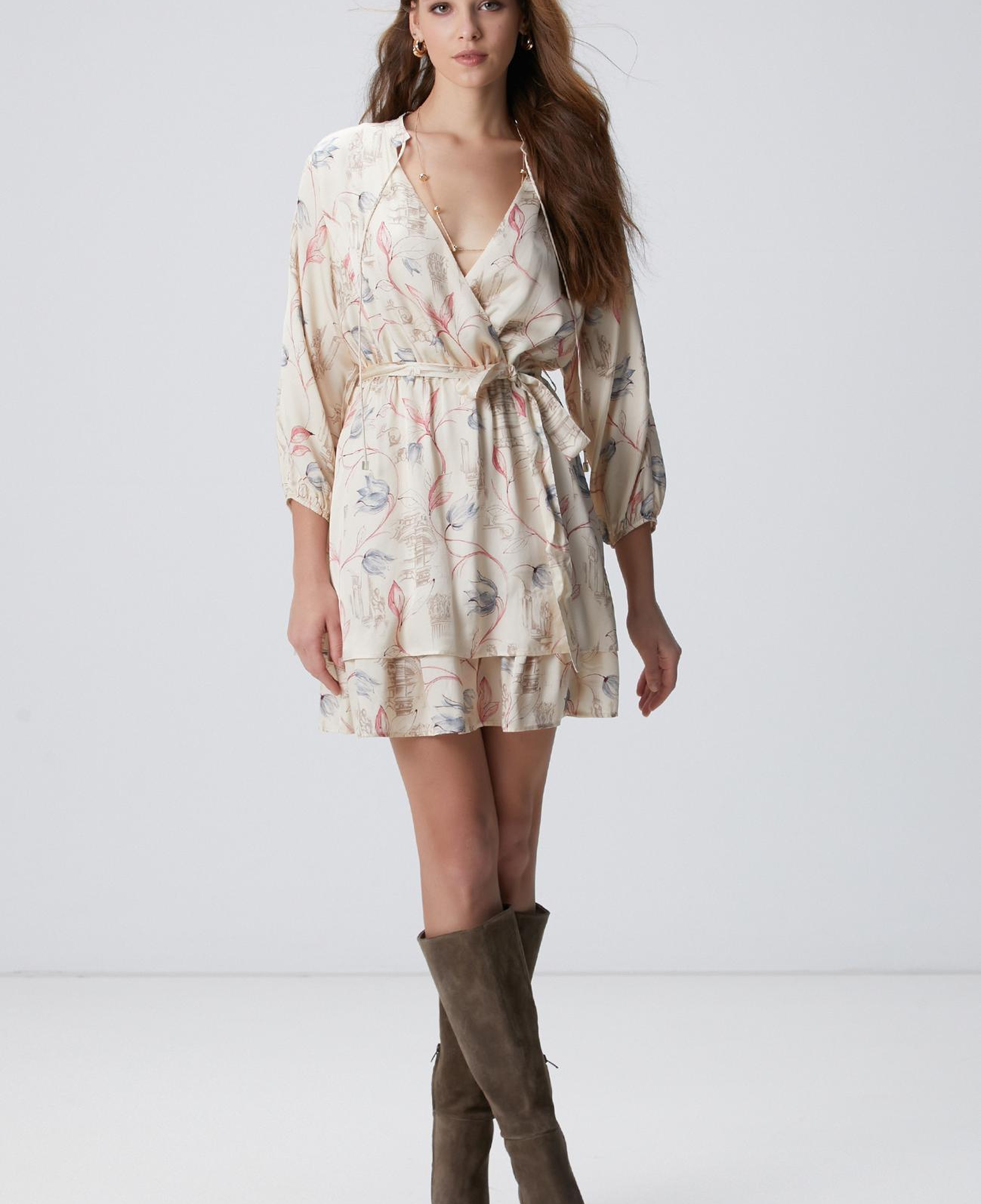 Network Kadın Açık Bej Desenli Mini Elbise