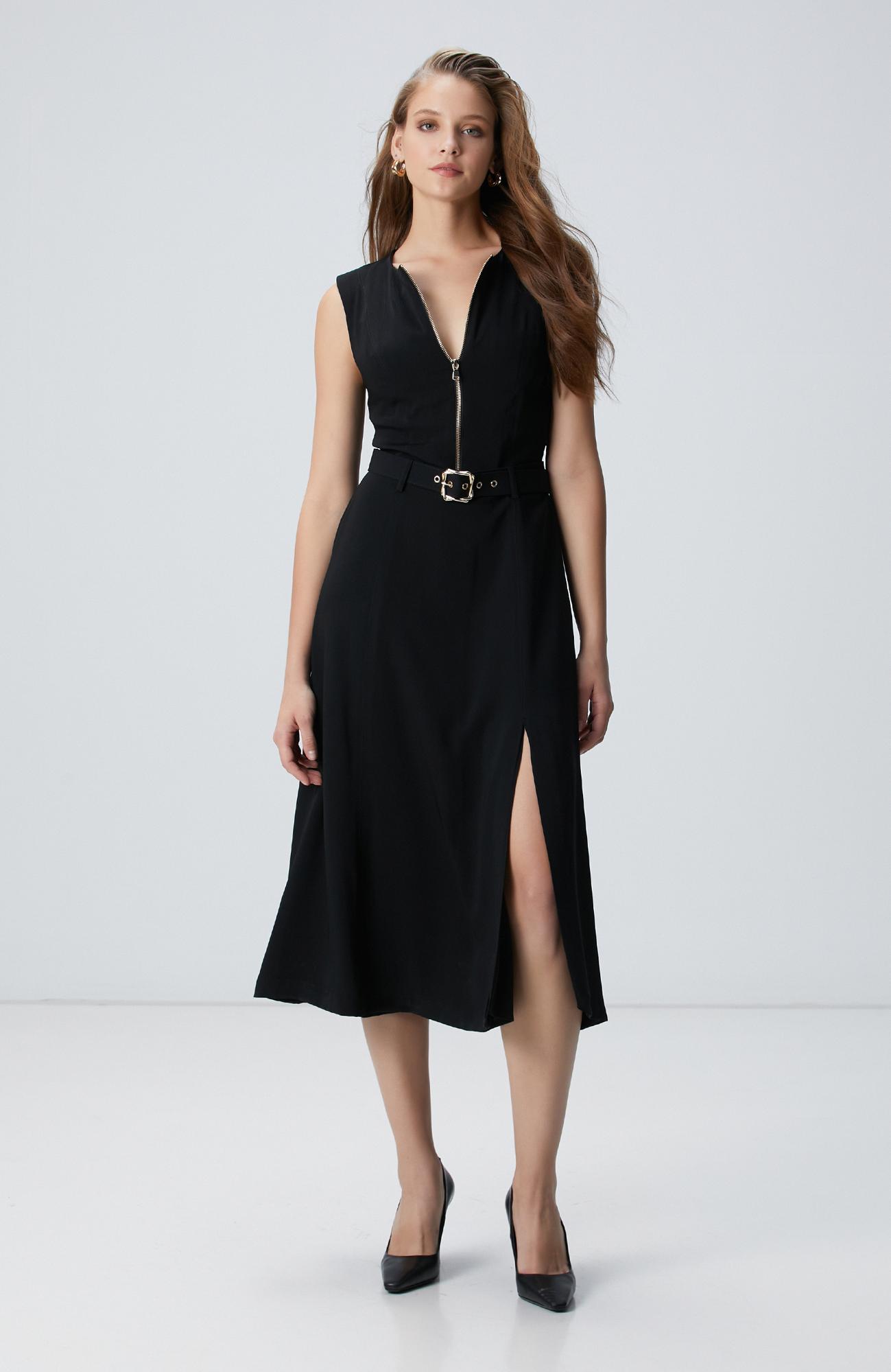 Network Kadın Siyah Midi Elbise