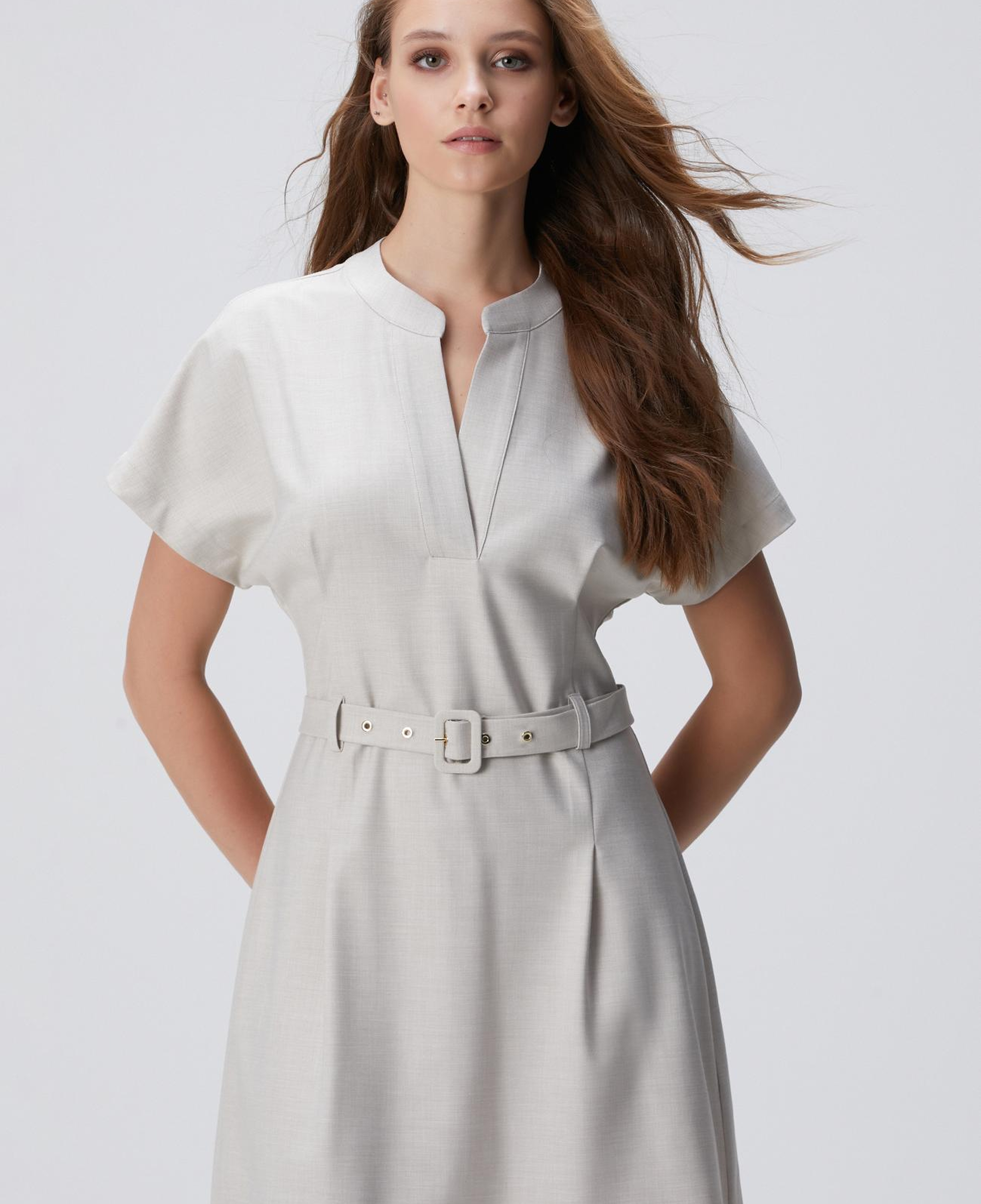 Network Kadın Bej Kemerli Mini Elbise