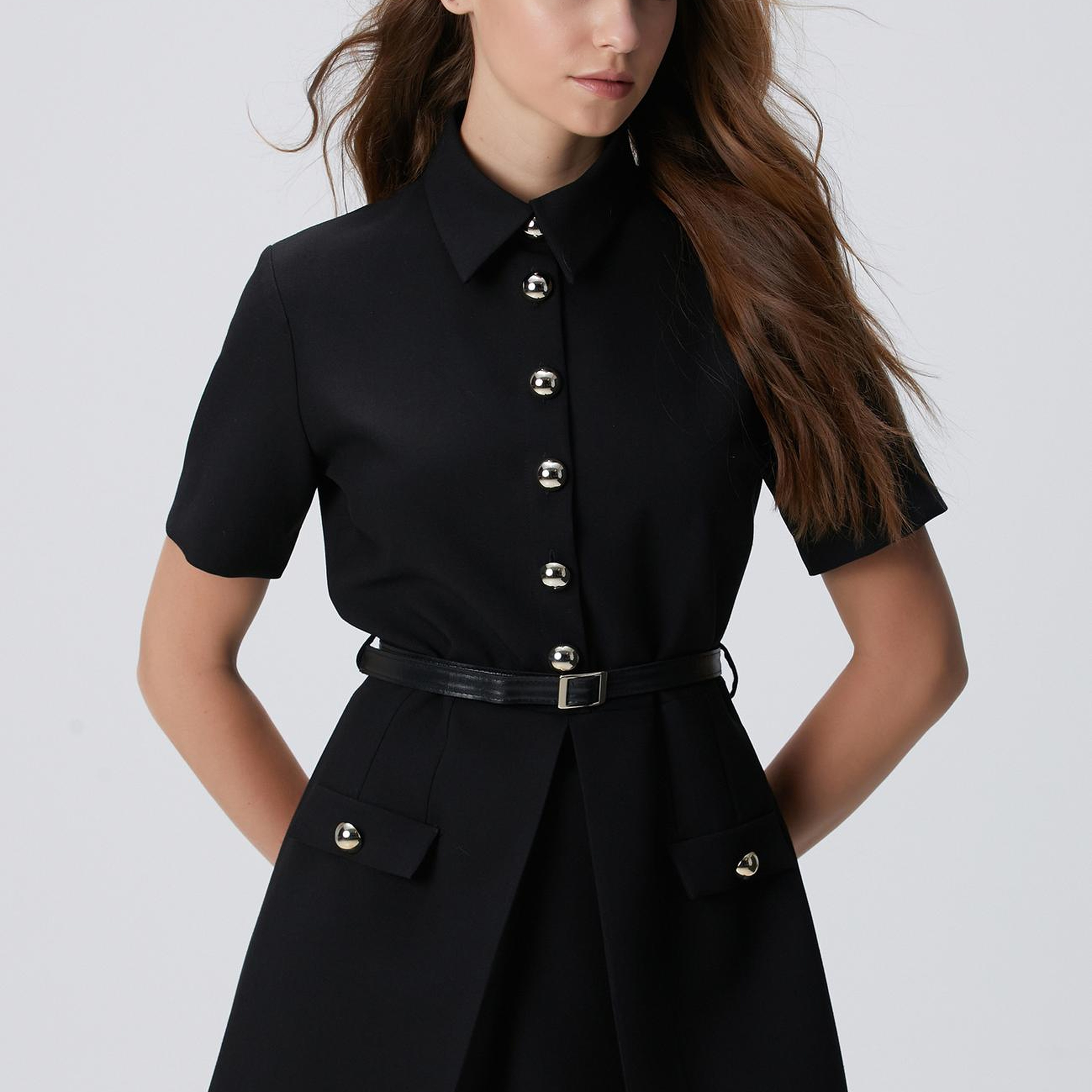 Network Kadın Siyah Kemerli Mini Elbise