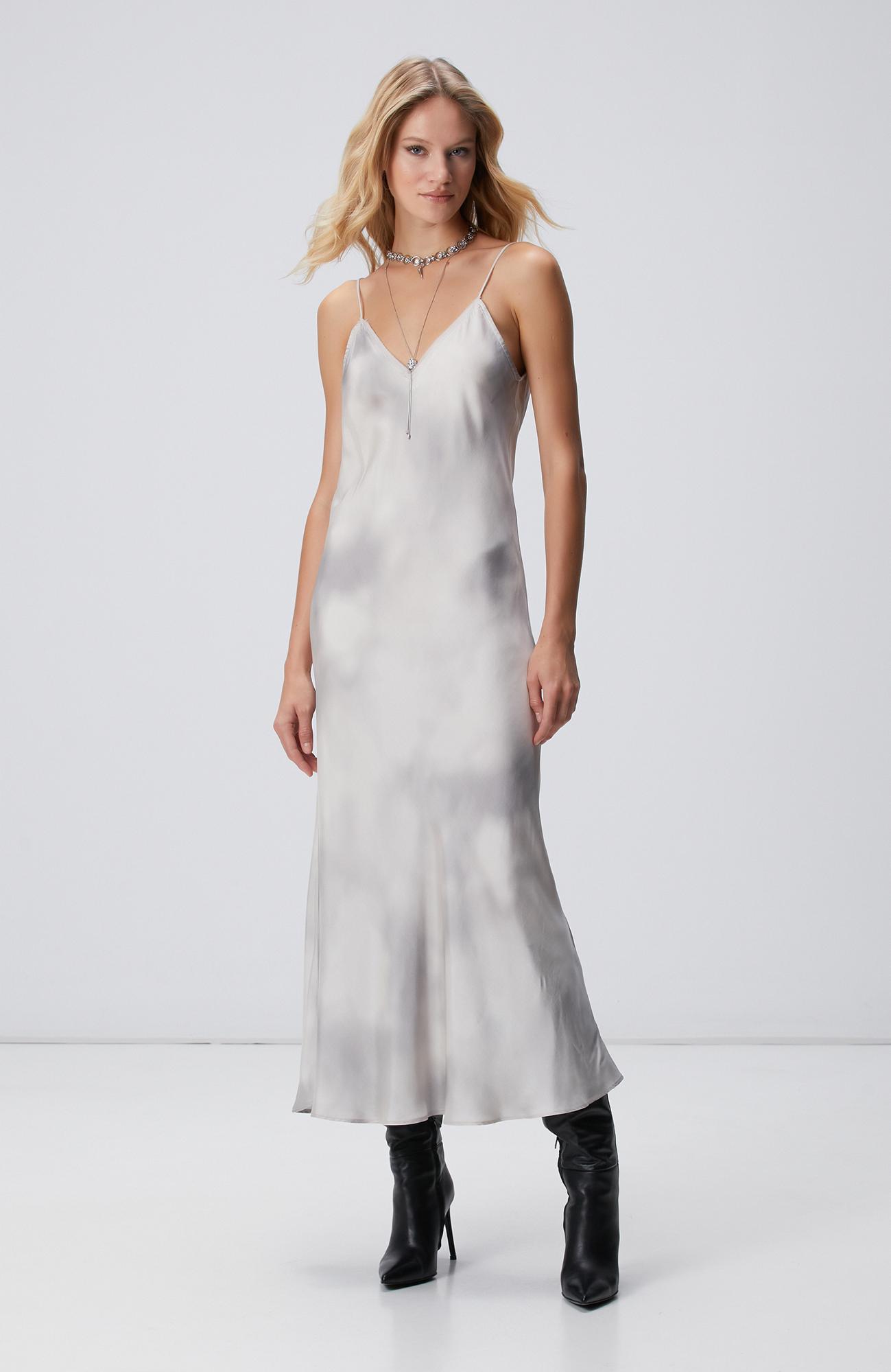 Network Kadın Gri Batik Desenli Uzun Elbise