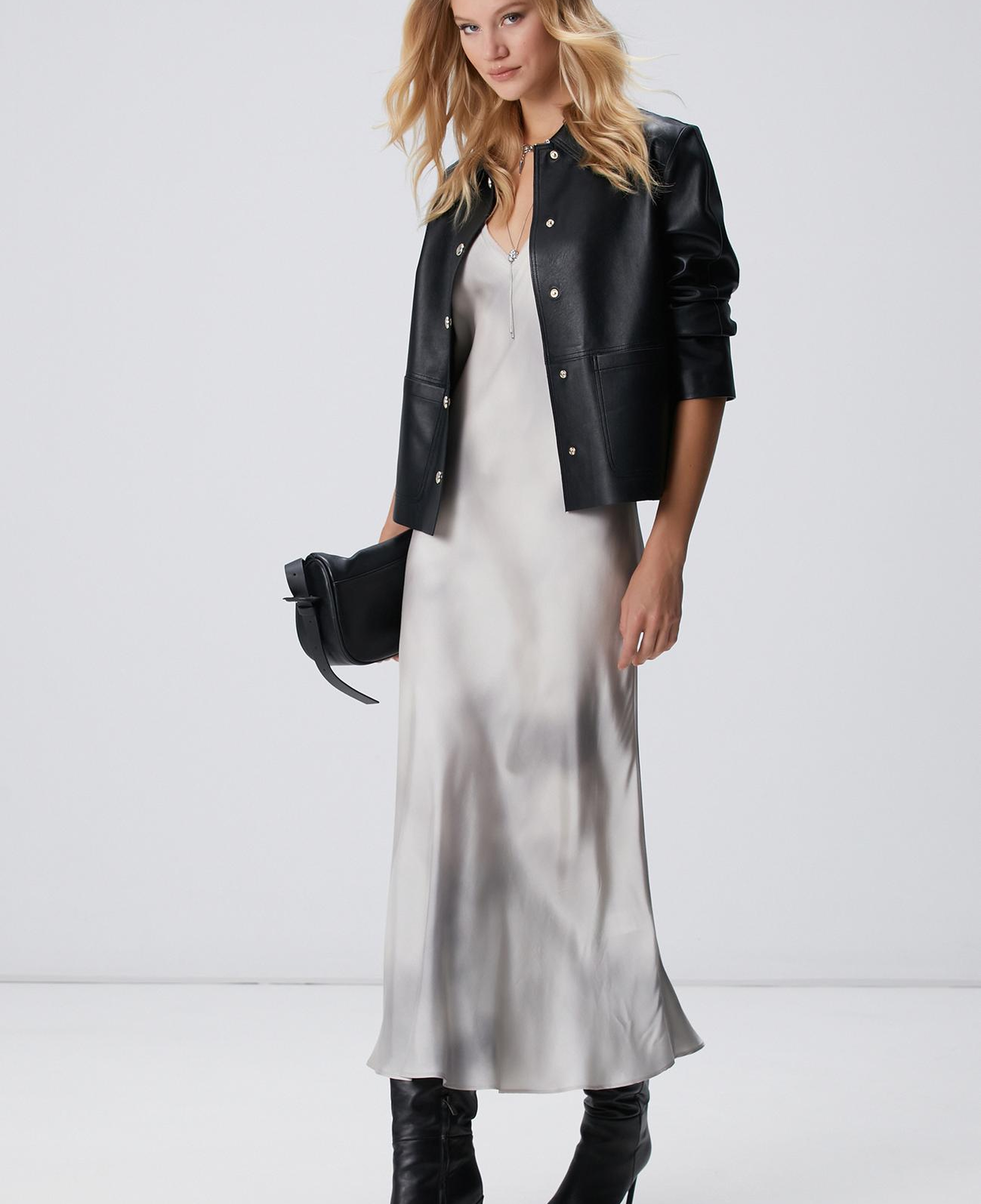 Network Kadın Gri Batik Desenli Uzun Elbise