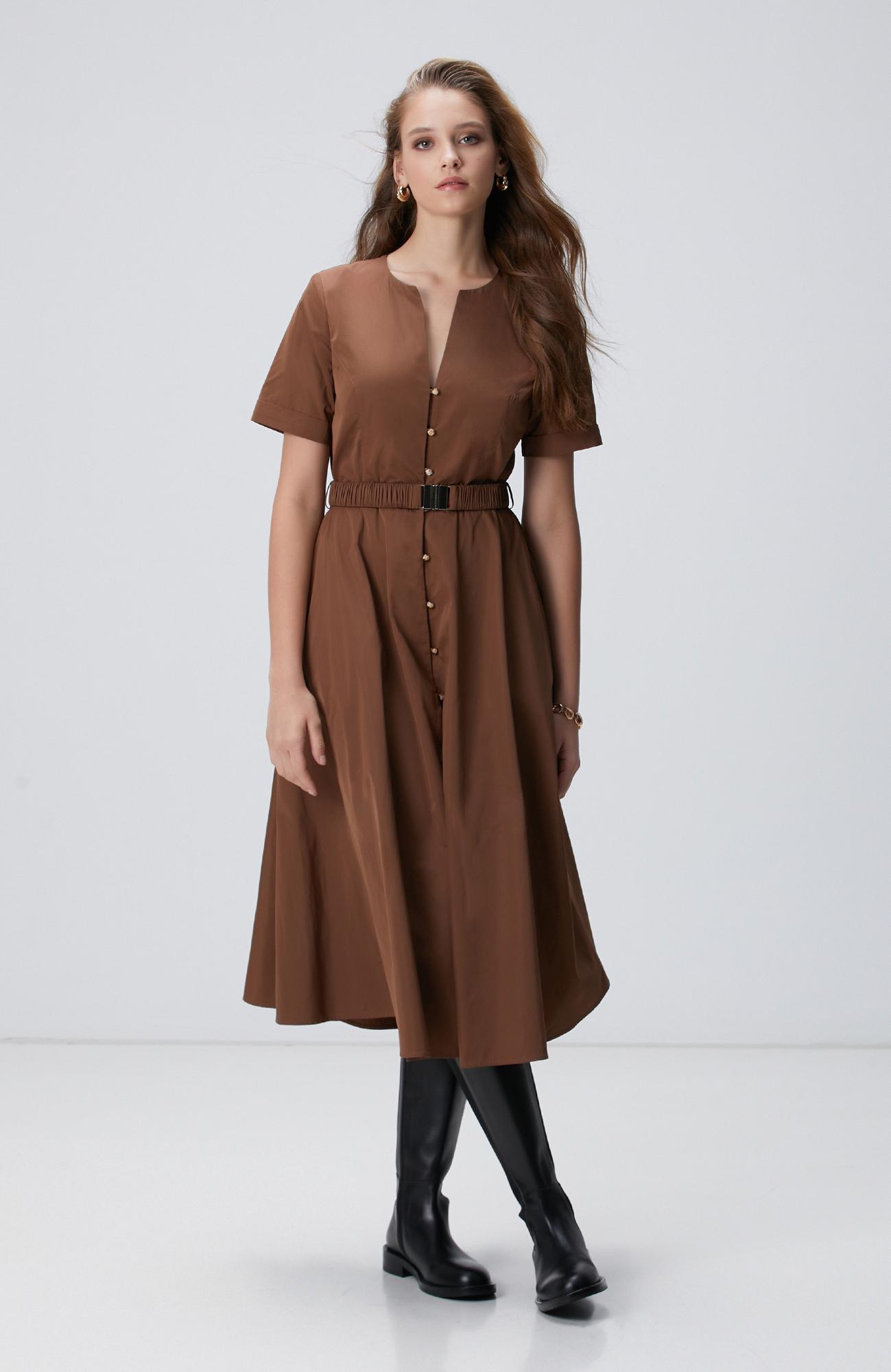 Network Kadın Tarçın Midi Tafta Elbise