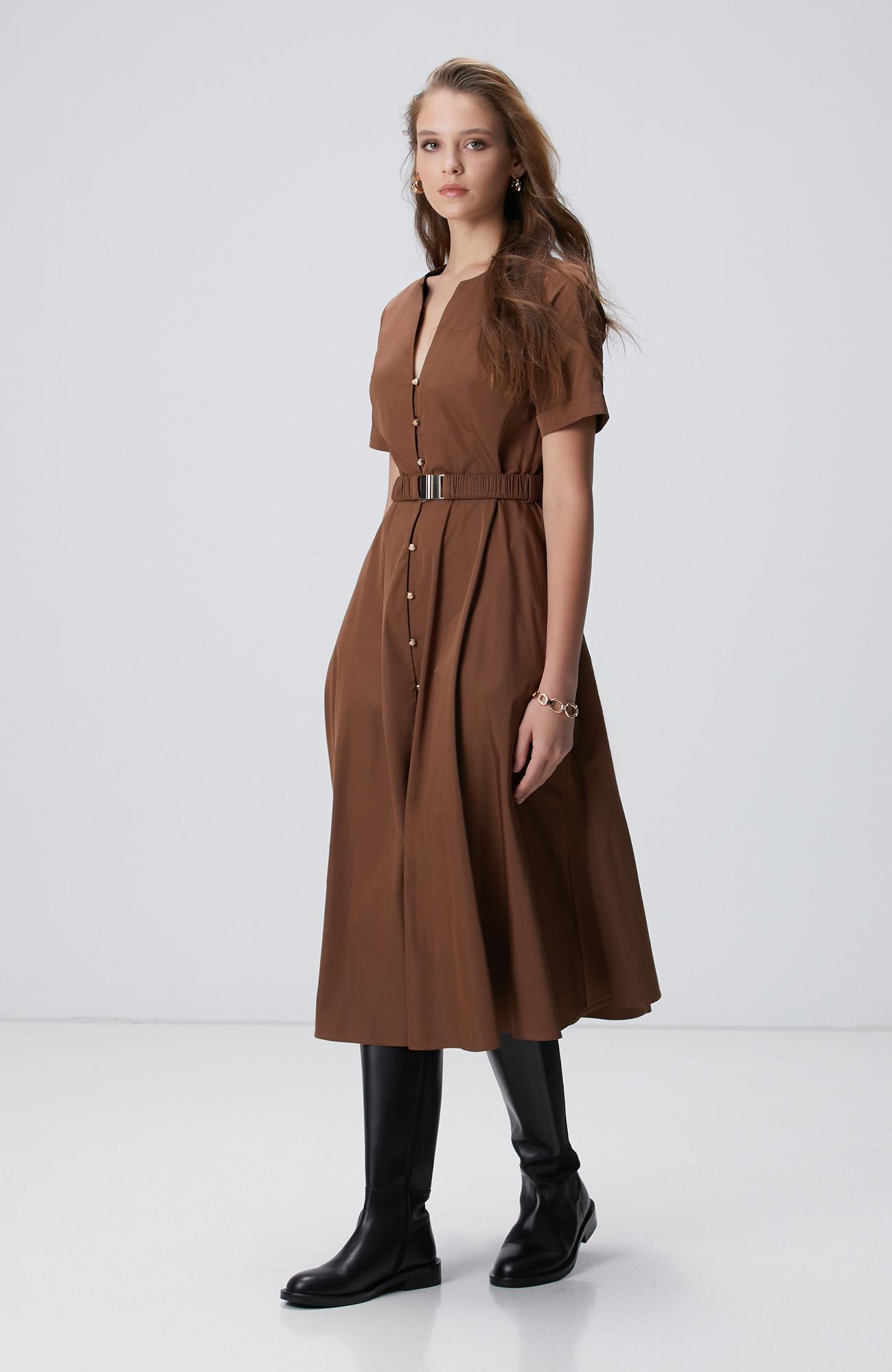 Network Kadın Tarçın Midi Tafta Elbise