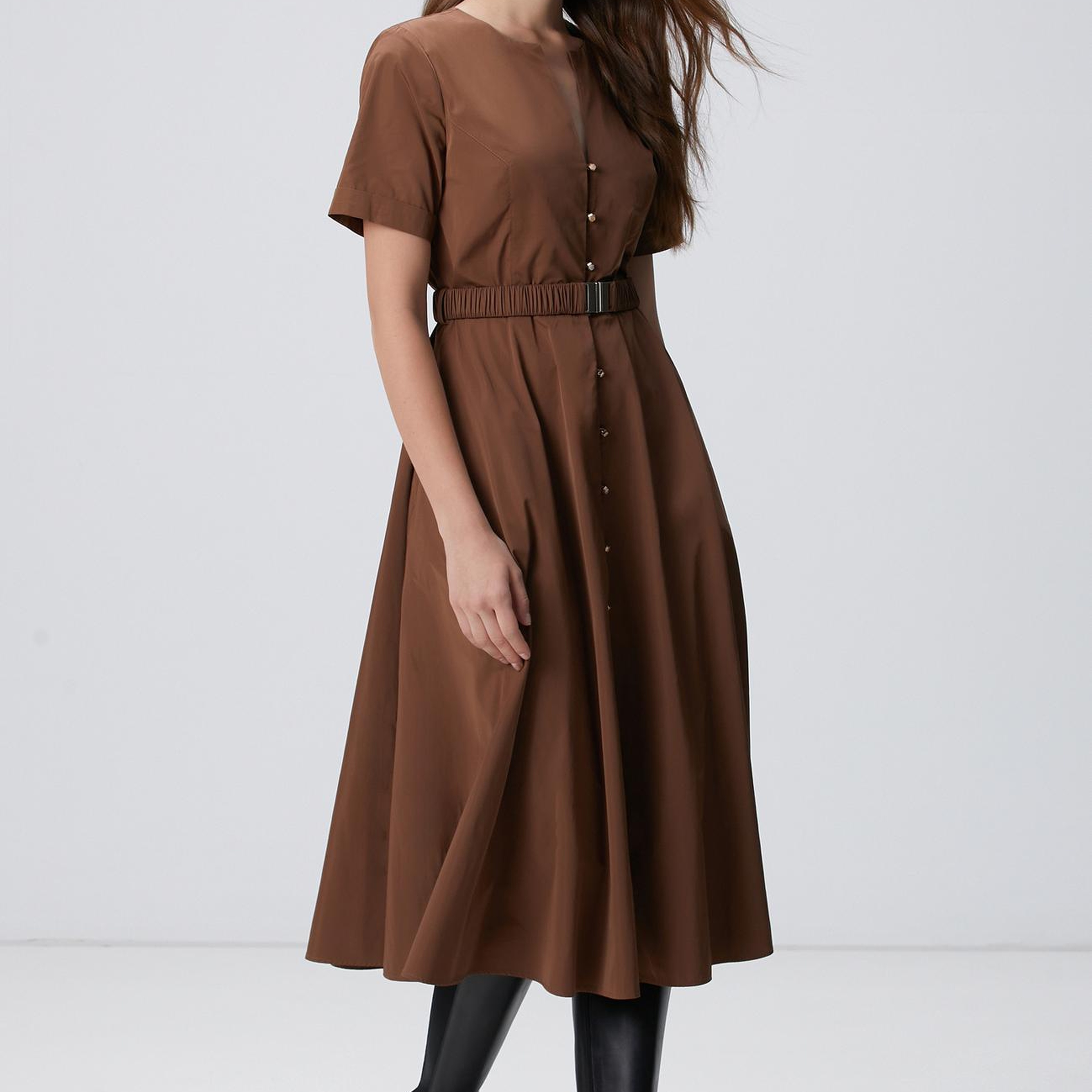 Network Kadın Tarçın Midi Tafta Elbise