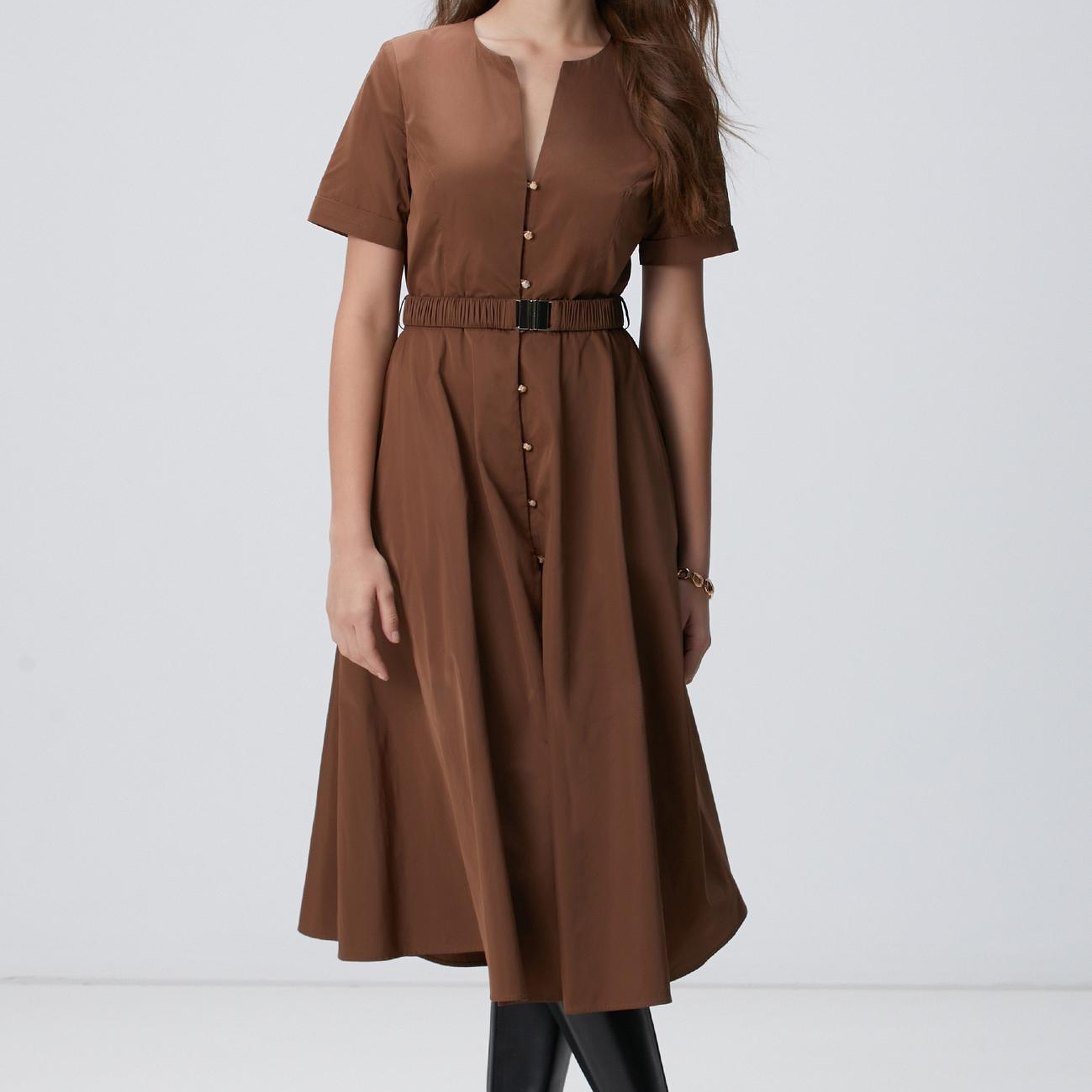 Network Kadın Tarçın Midi Tafta Elbise