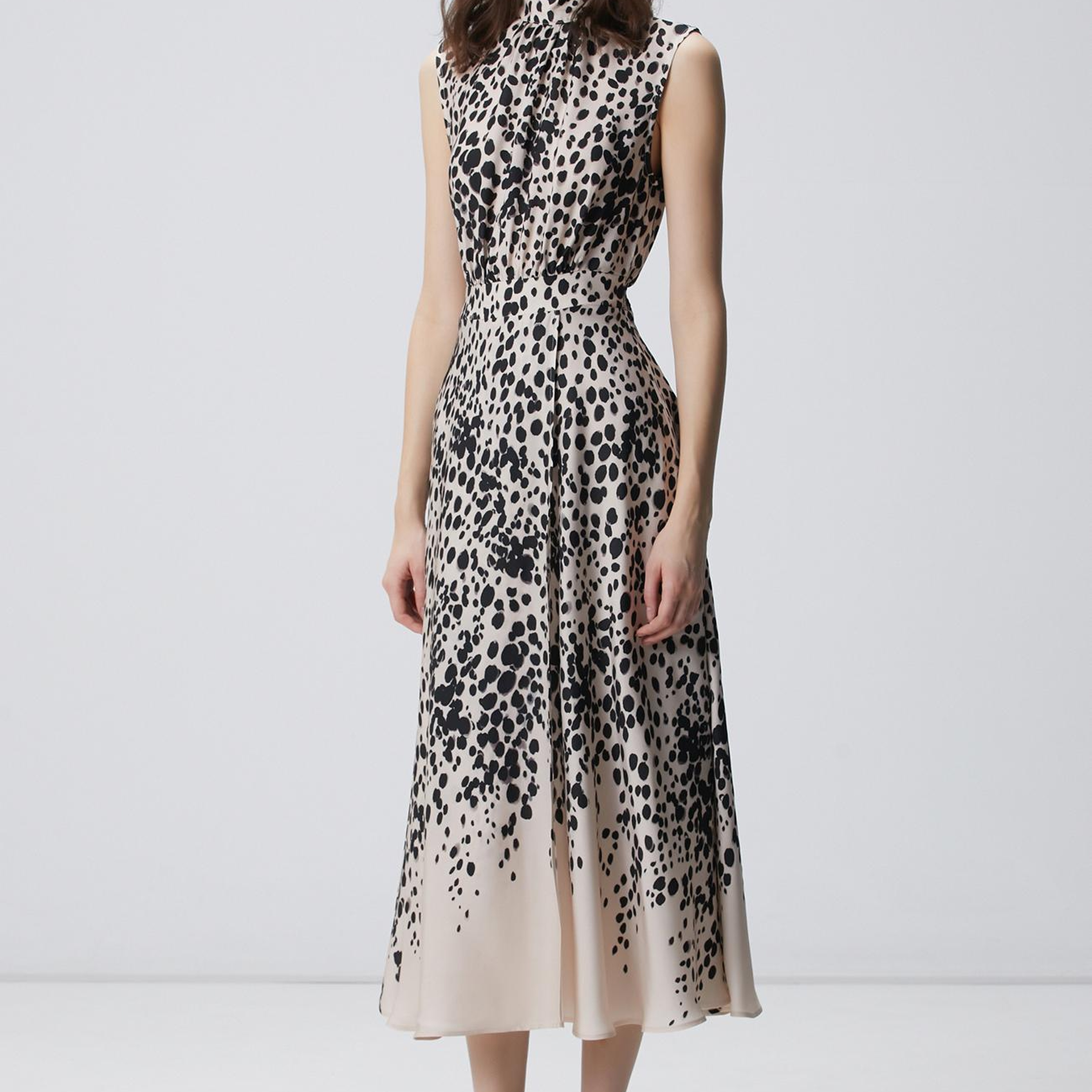 Network Kadın Bej Siyah Desenli Midi Viskon Elbise