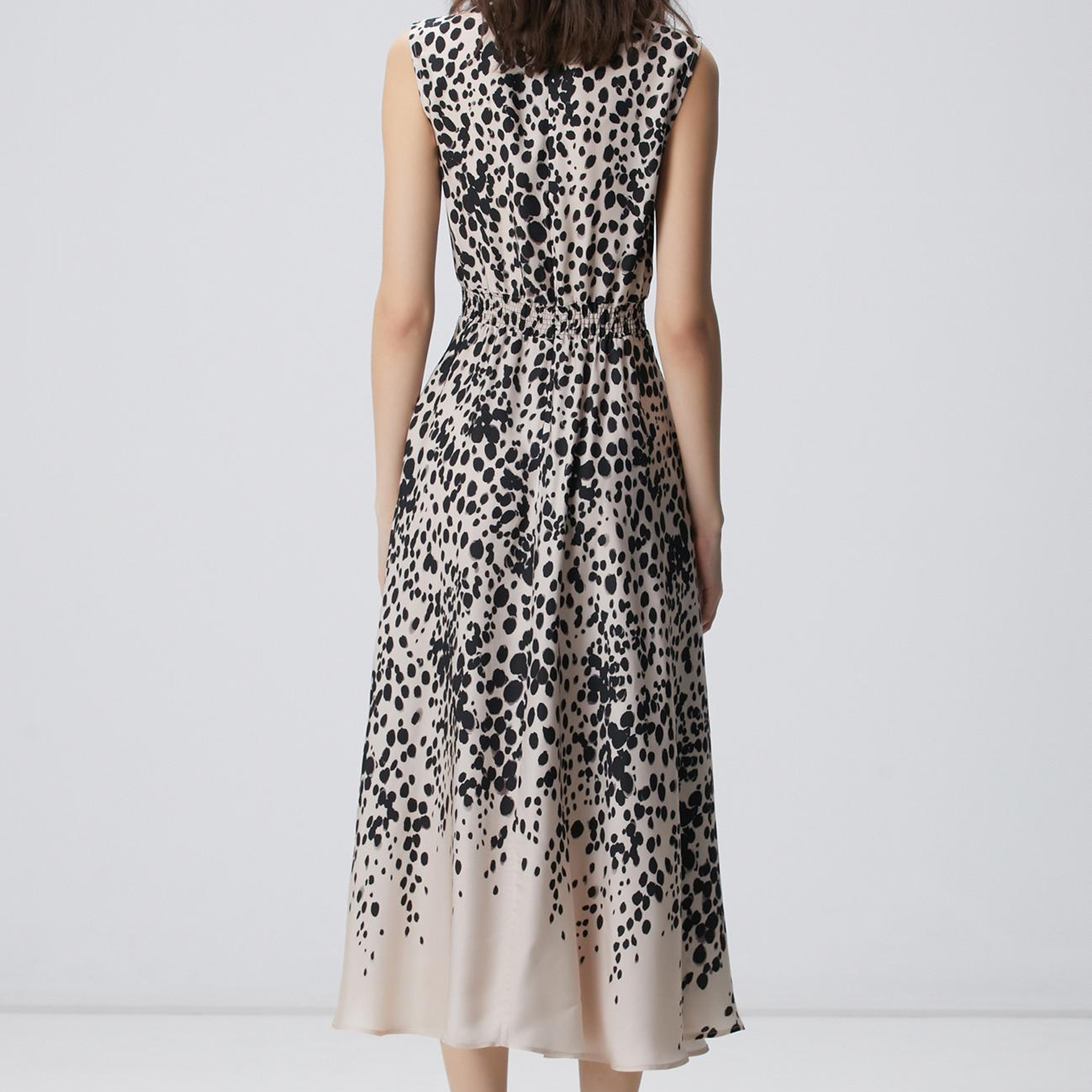 Network Kadın Bej Siyah Desenli Midi Viskon Elbise