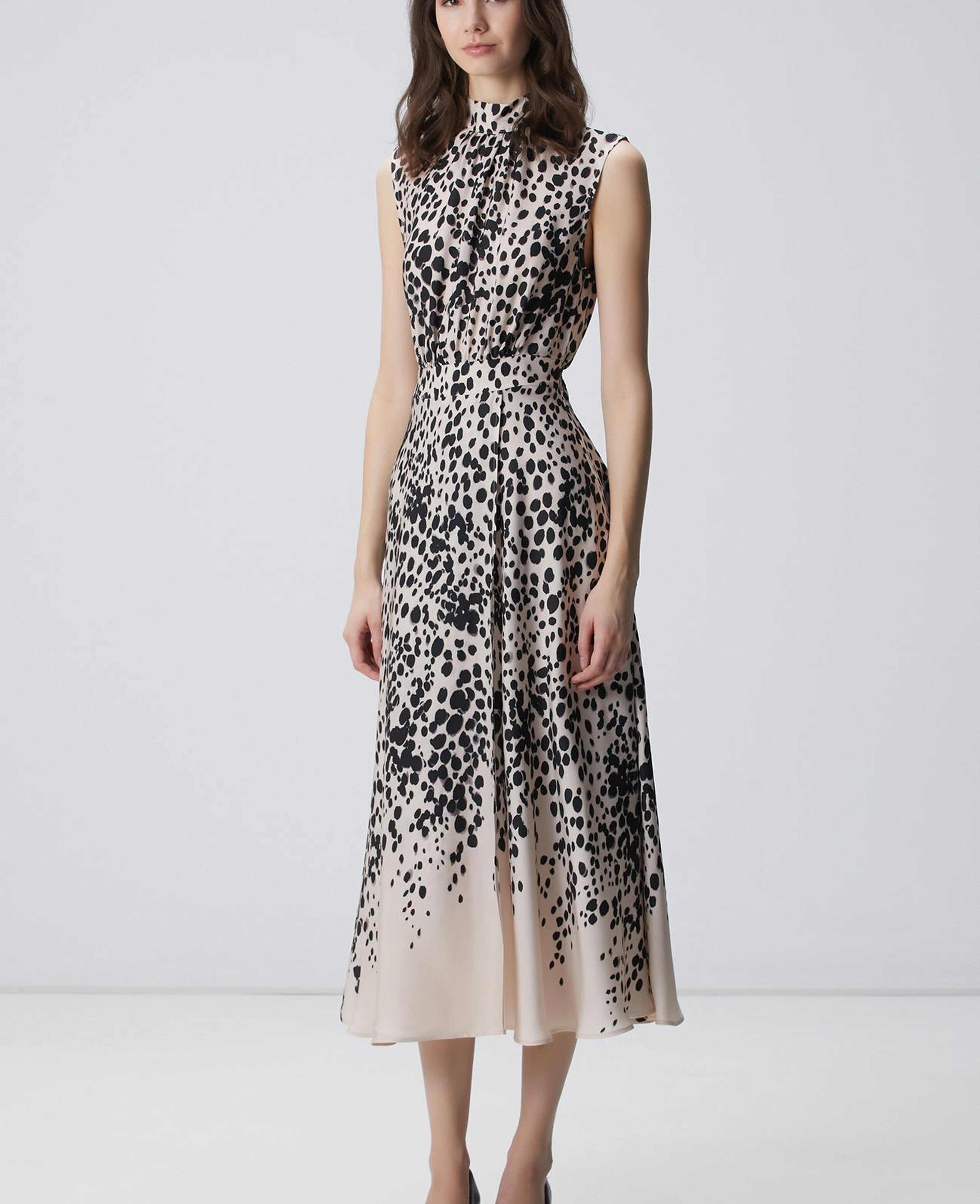 Network Kadın Bej Siyah Desenli Midi Viskon Elbise