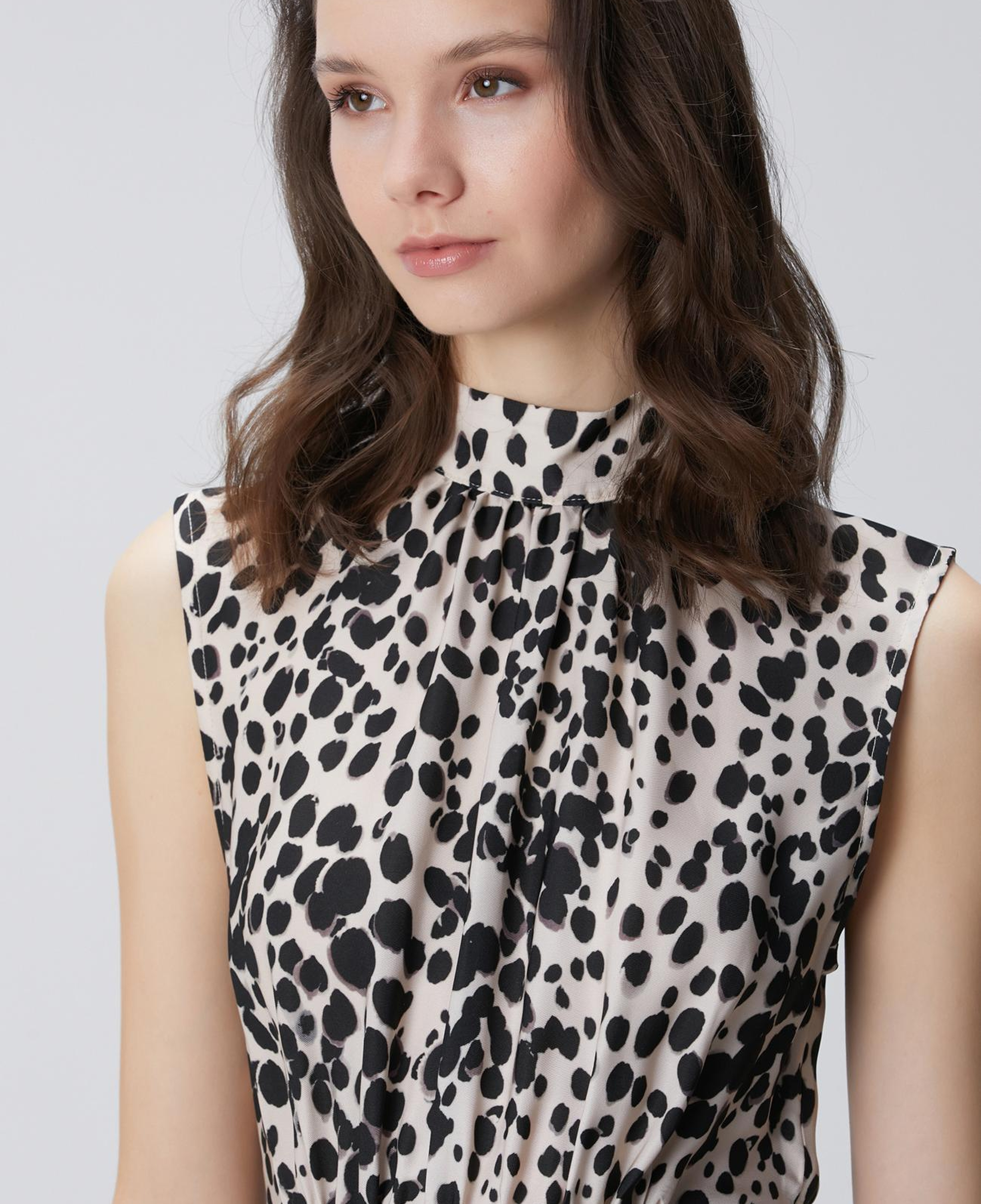 Network Kadın Bej Siyah Desenli Midi Viskon Elbise