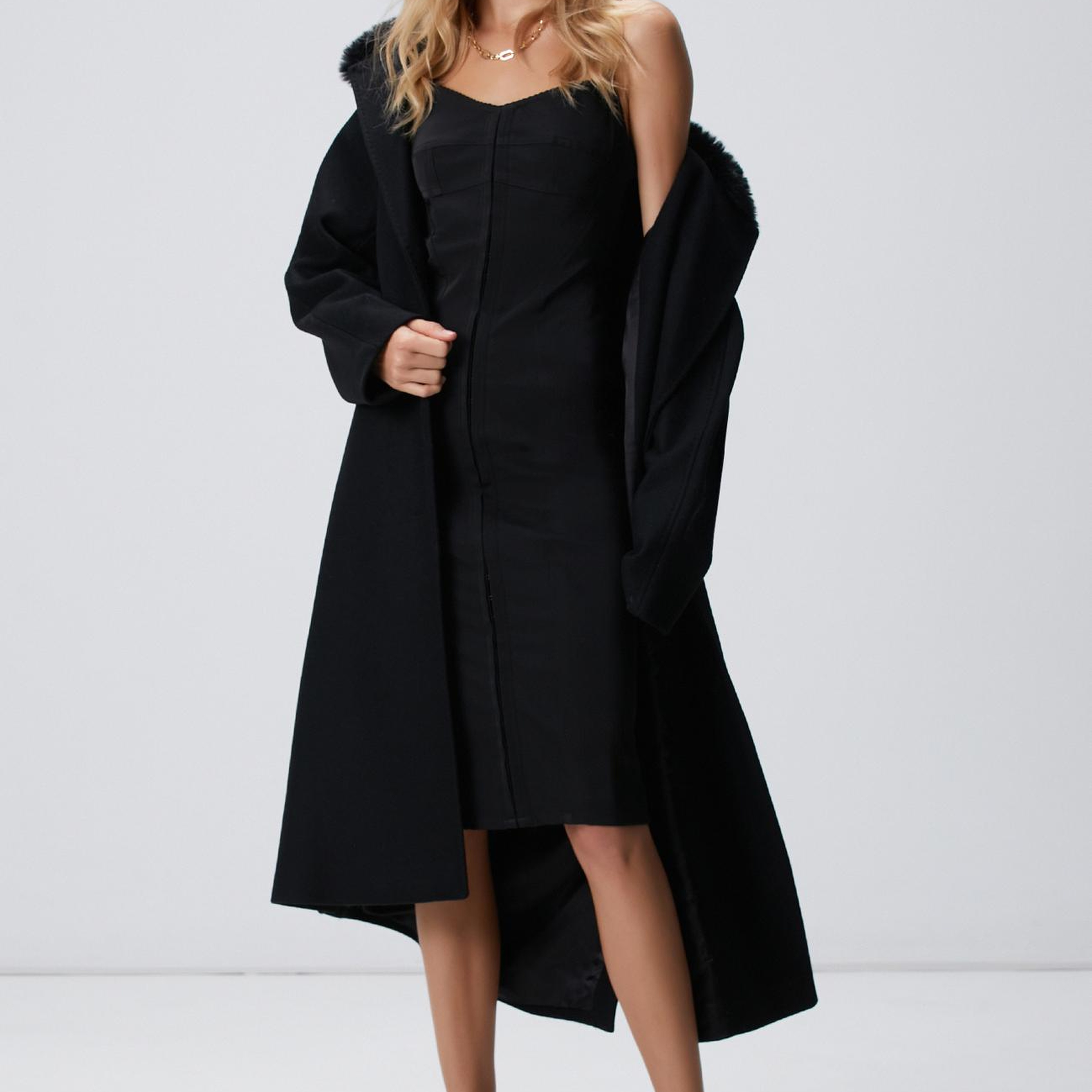 Network Kadın Siyah Askılı Midi Korse Elbise