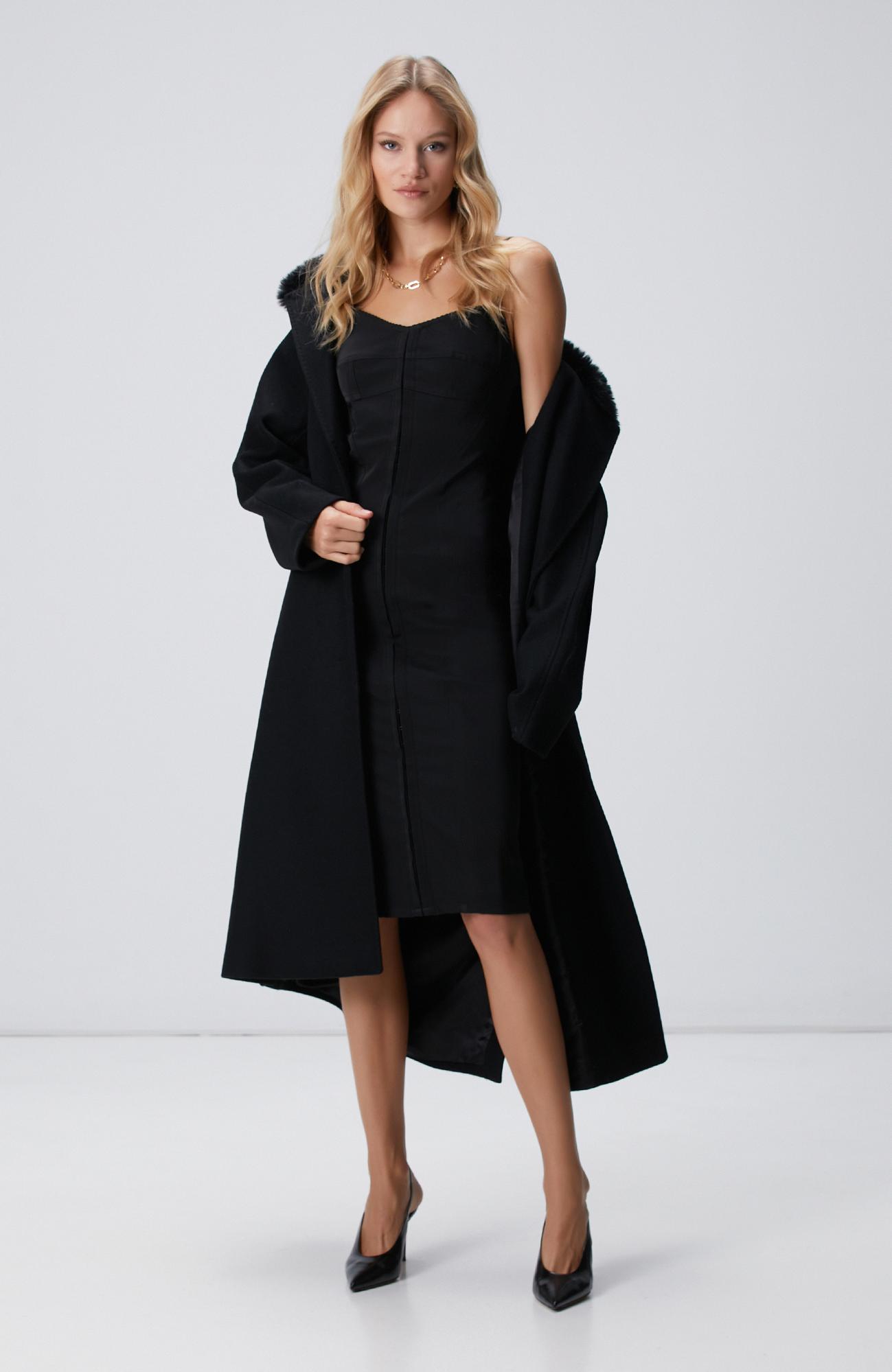 Network Kadın Siyah Askılı Midi Korse Elbise