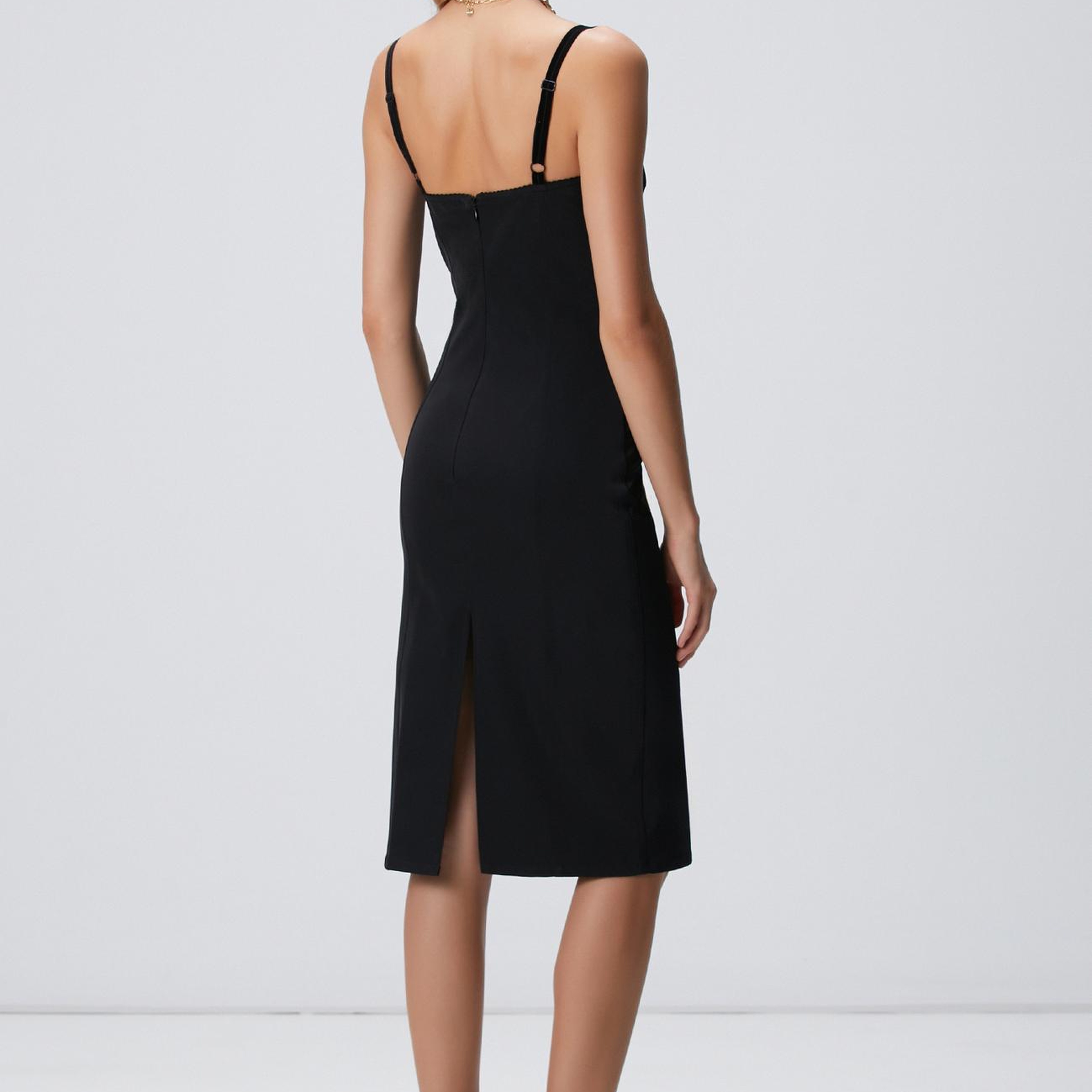 Network Kadın Siyah Askılı Midi Korse Elbise