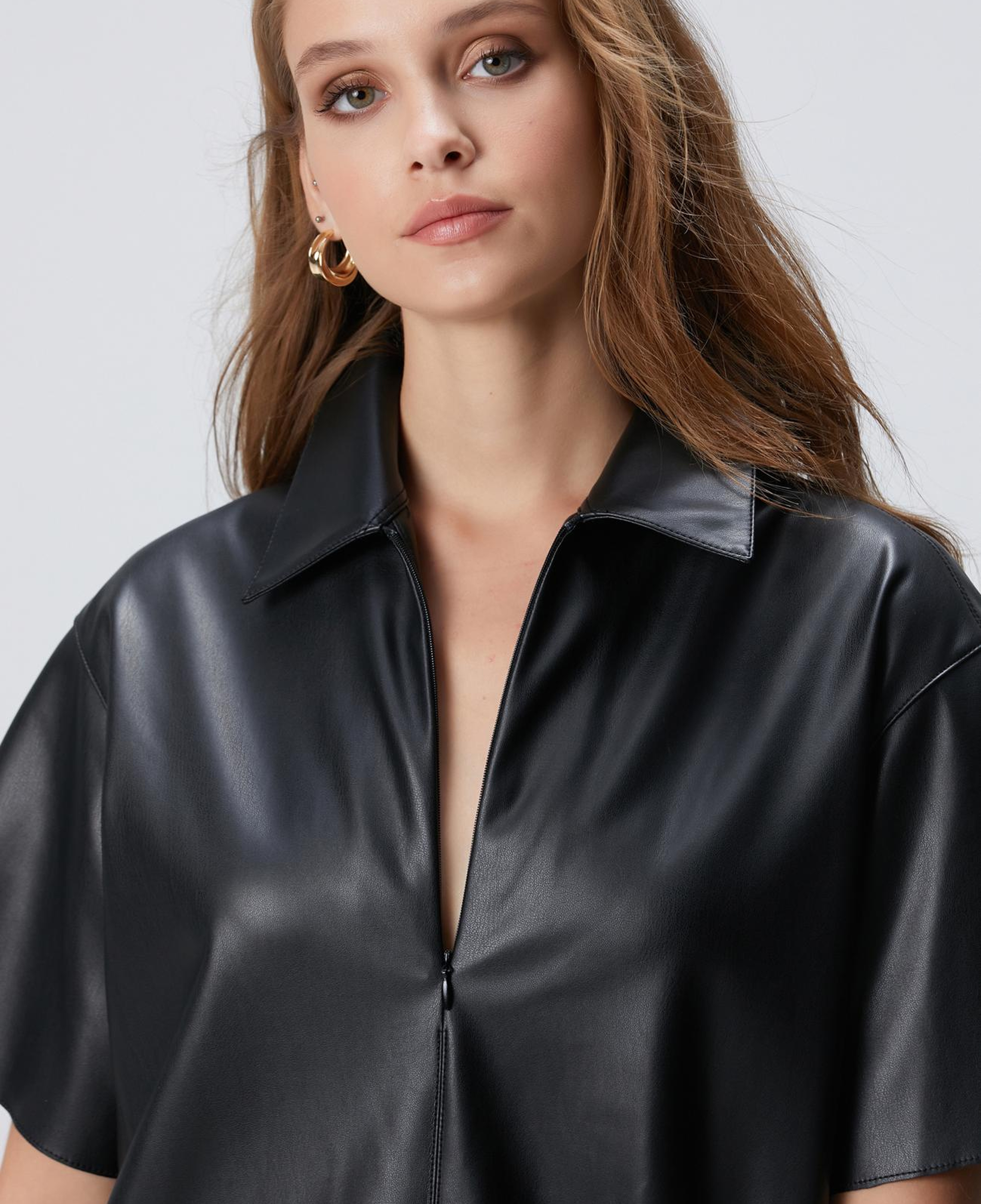 Network Kadın Siyah Mini Vegan Deri Elbise