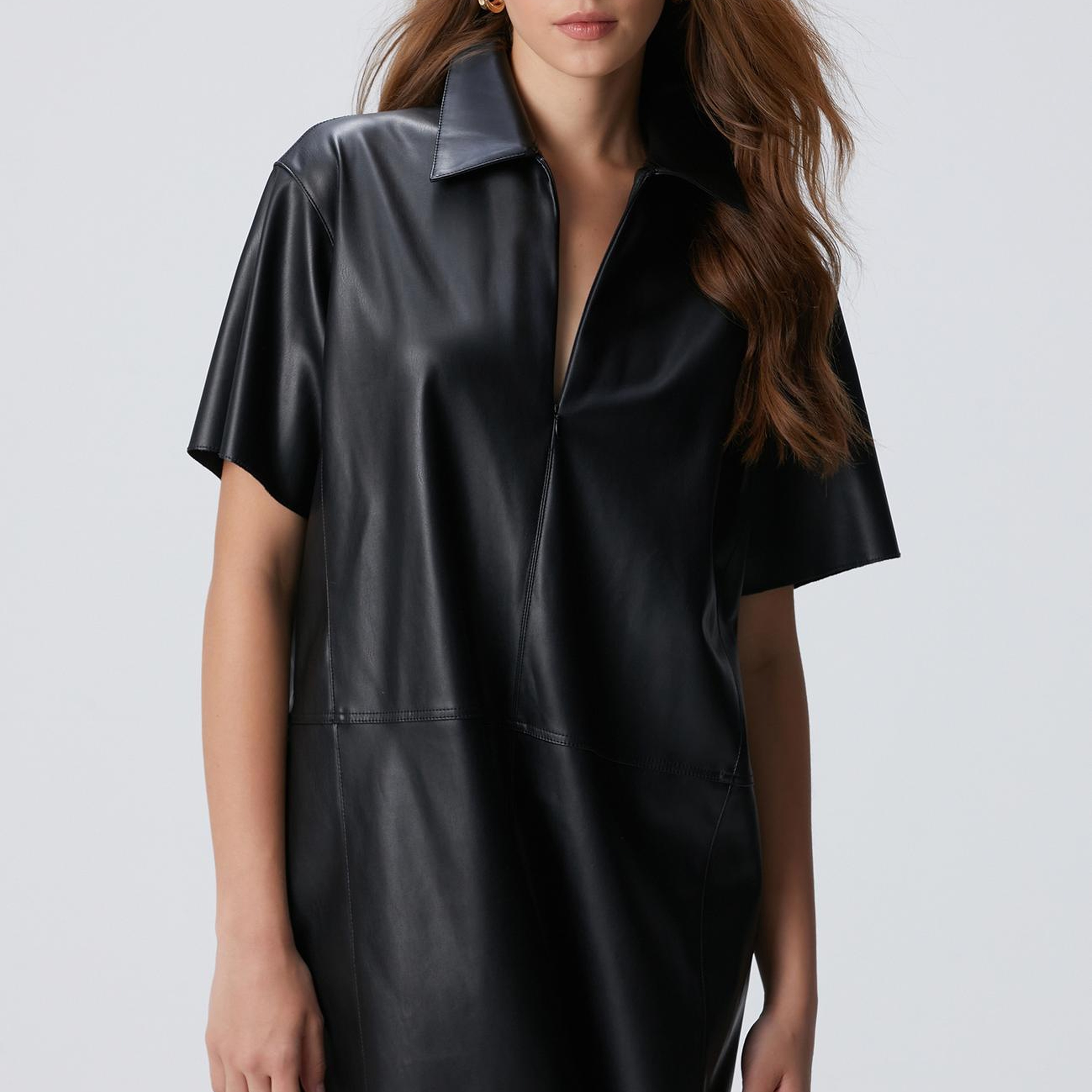 Network Kadın Siyah Mini Vegan Deri Elbise