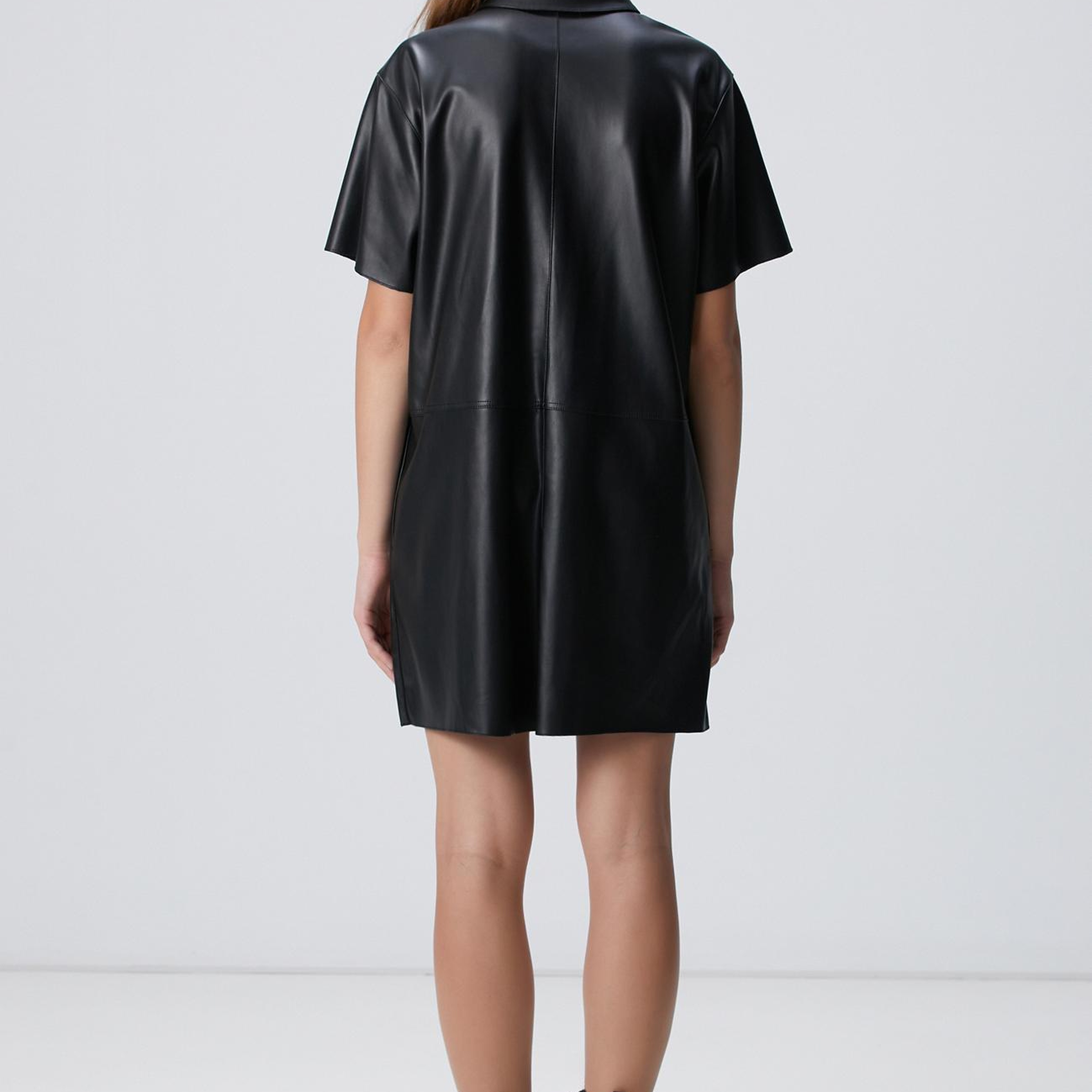 Network Kadın Siyah Mini Vegan Deri Elbise