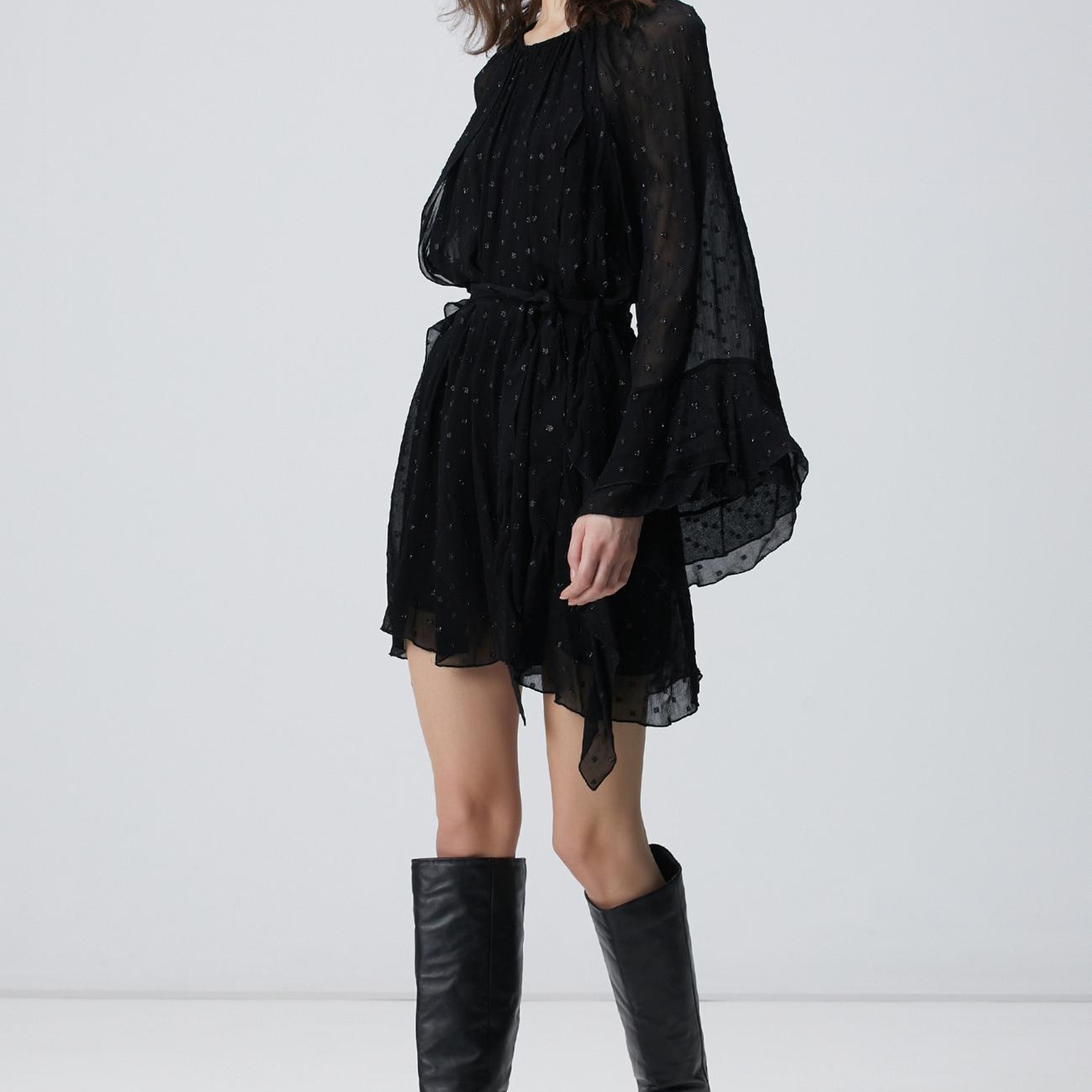 Network Kadın Siyah Desenli Mini Elbise