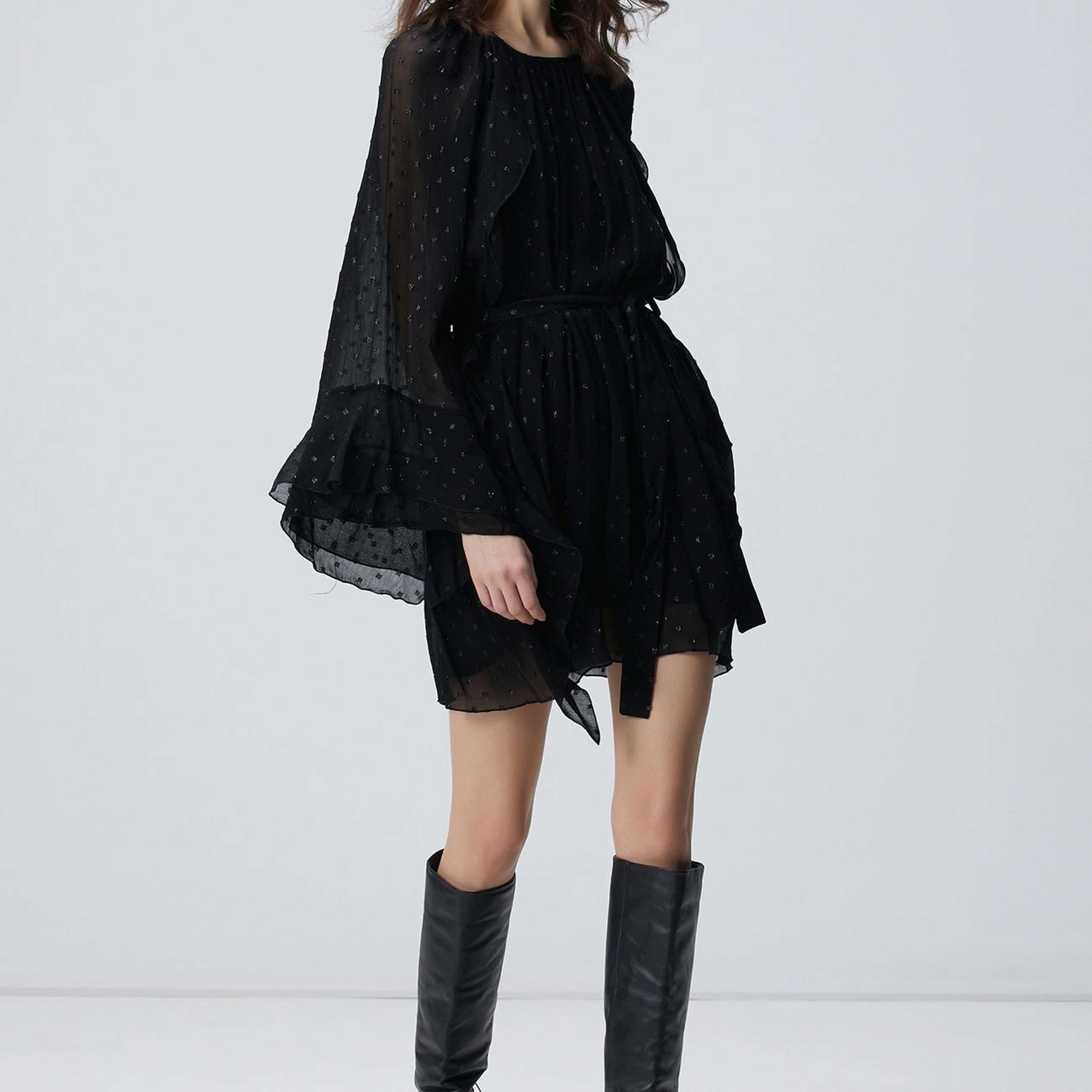 Network Kadın Siyah Desenli Mini Elbise