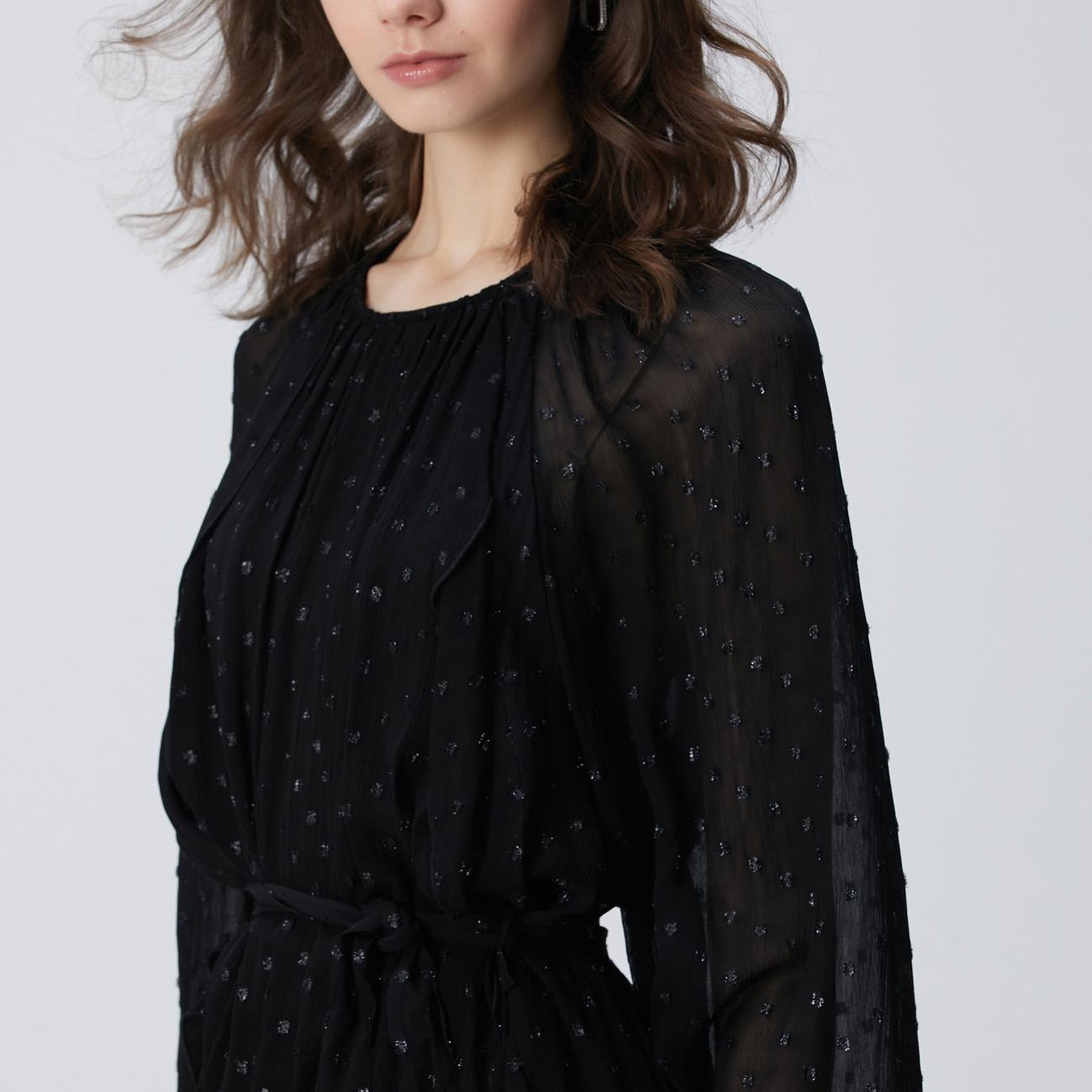 Network Kadın Siyah Desenli Mini Elbise