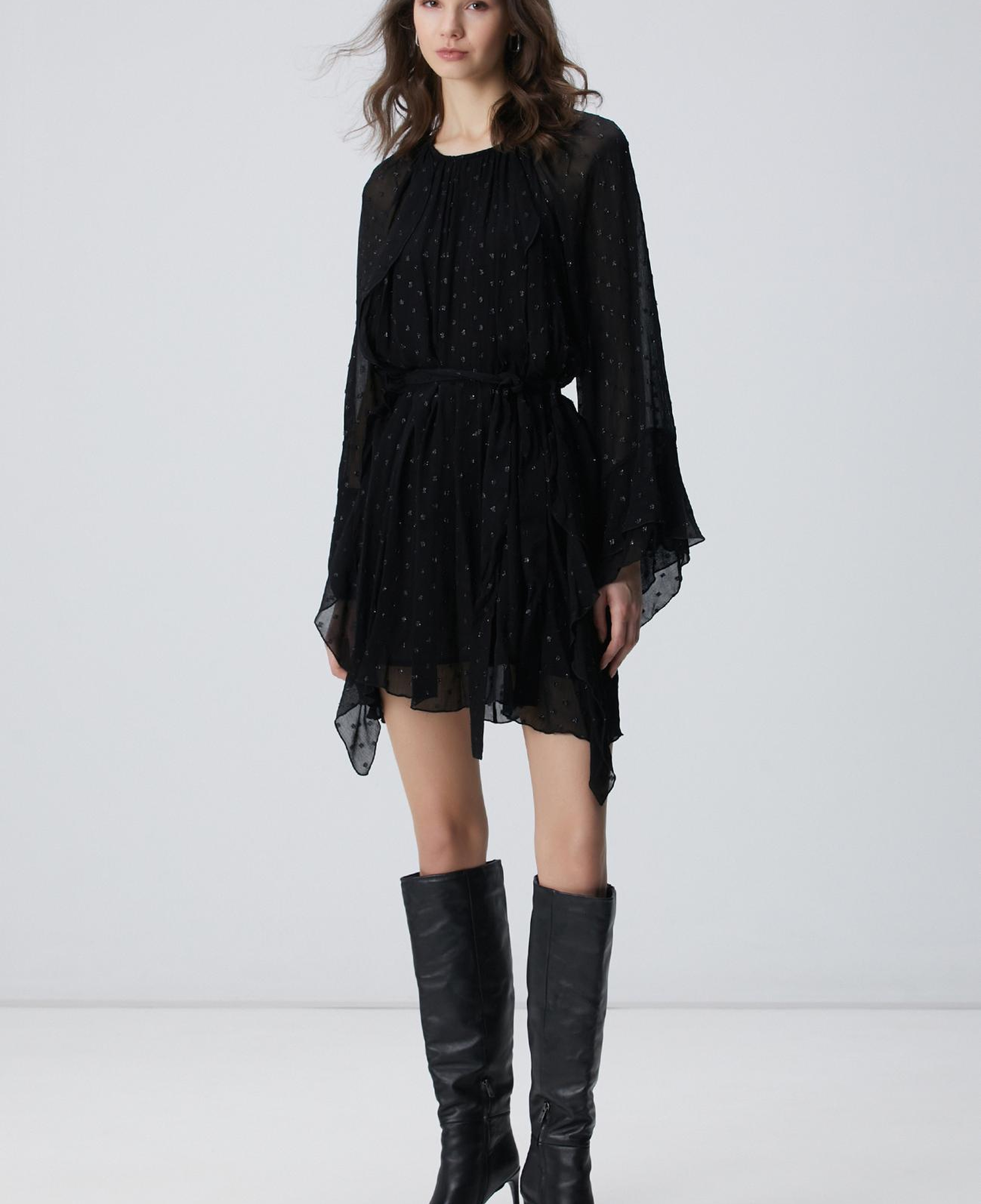 Network Kadın Siyah Desenli Mini Elbise