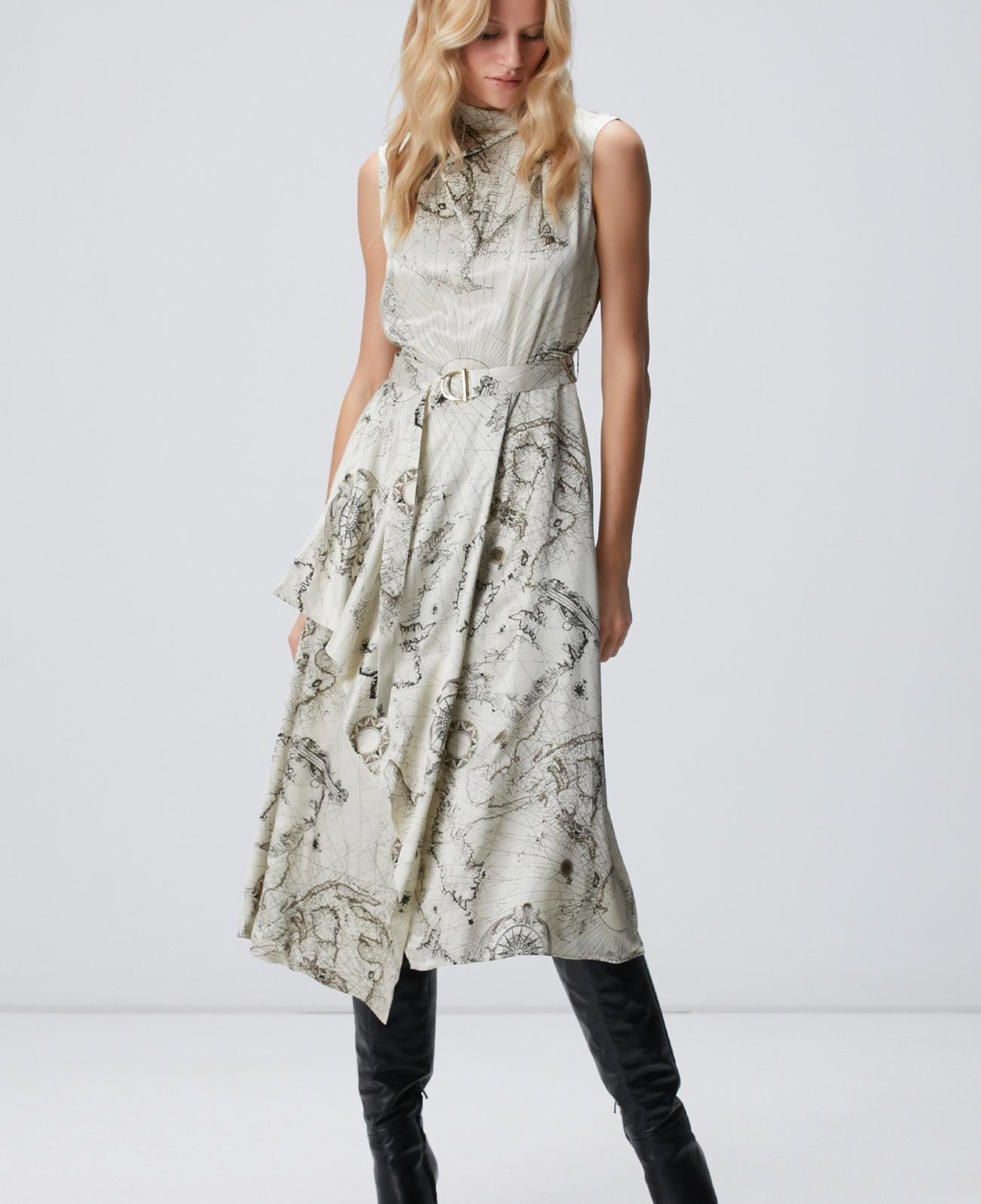 Network Kadın Limited Açık Bej Desenli İpek Karışımlı Elbise