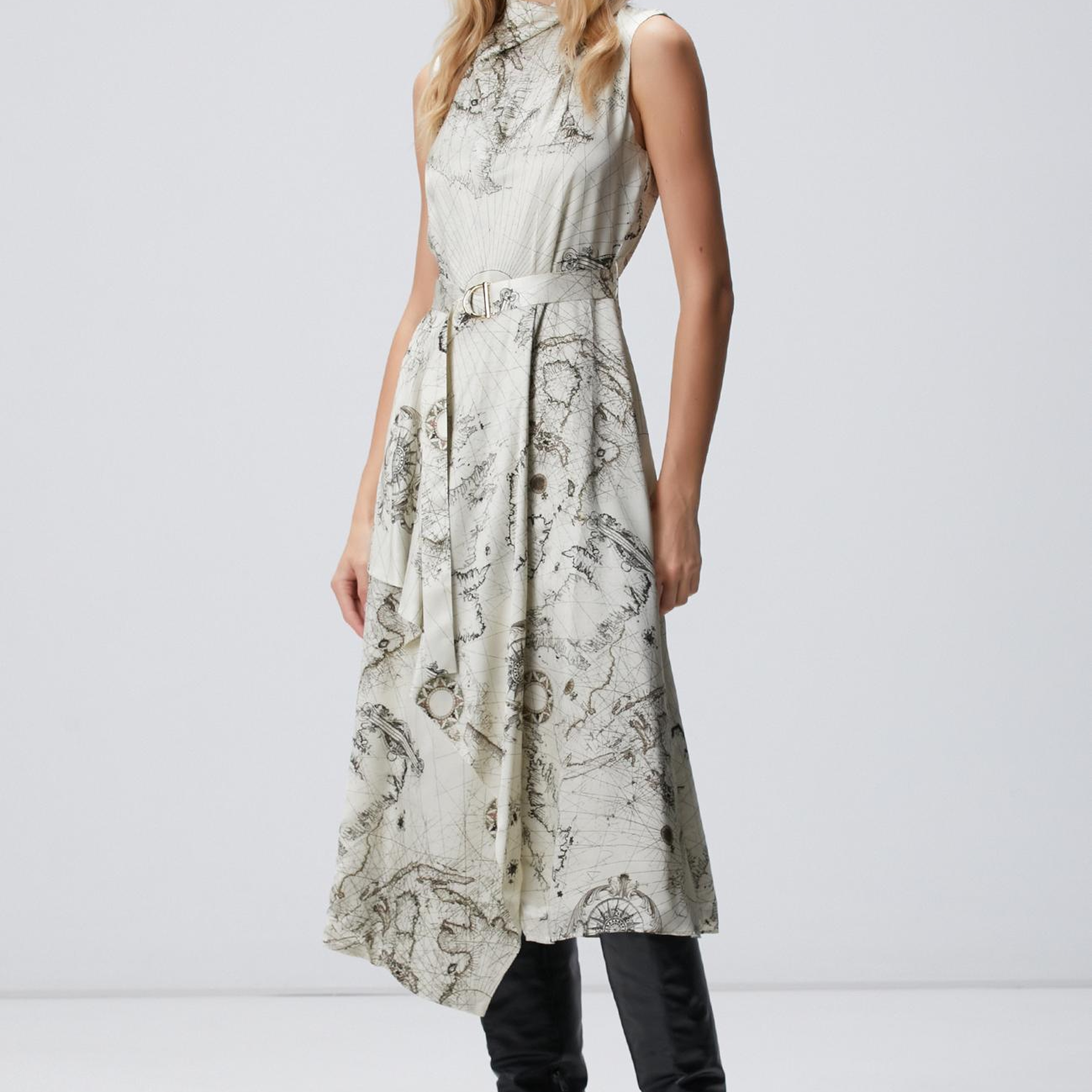 Network Kadın Limited Açık Bej Desenli İpek Karışımlı Elbise