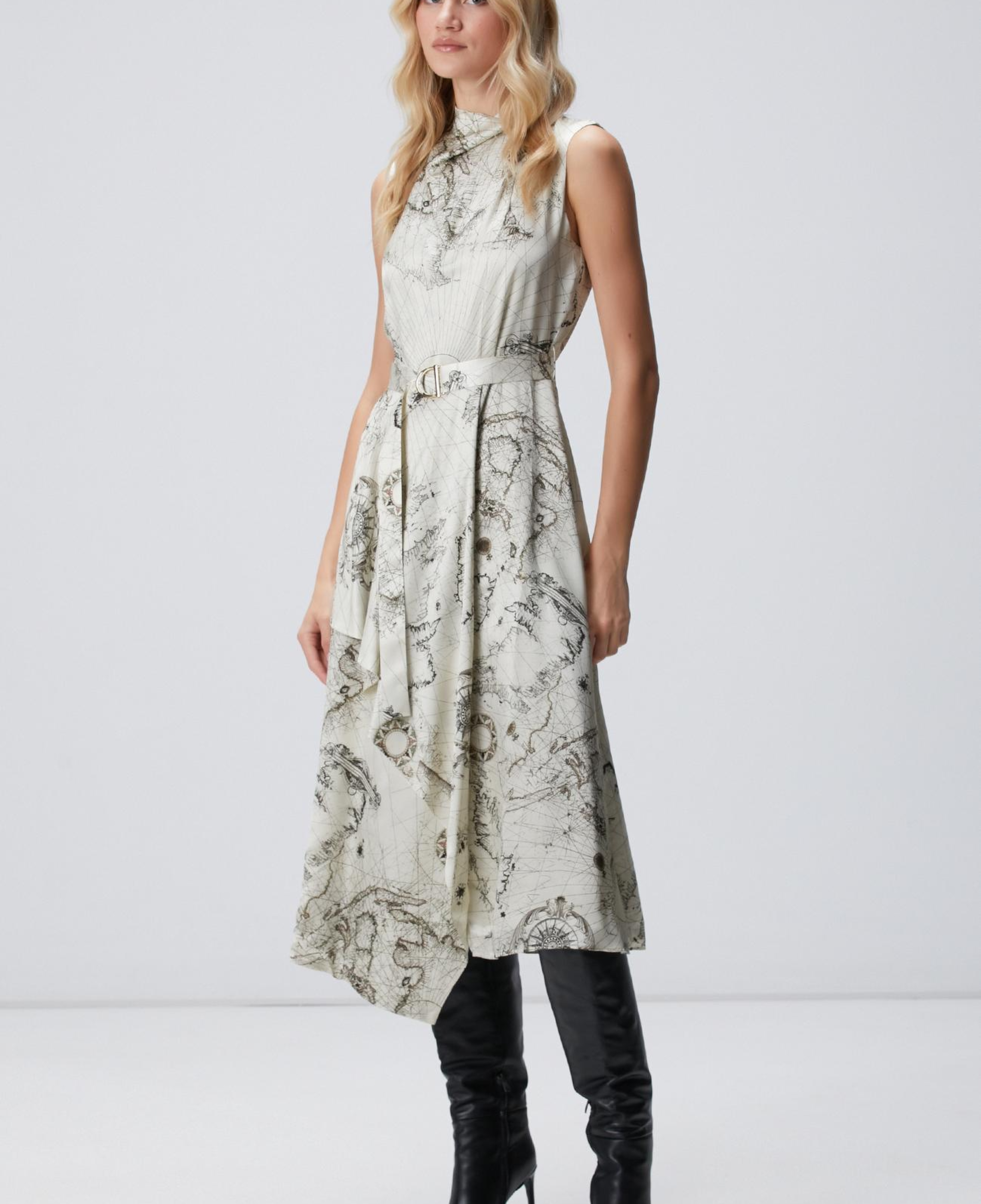 Network Kadın Limited Açık Bej Desenli İpek Karışımlı Elbise