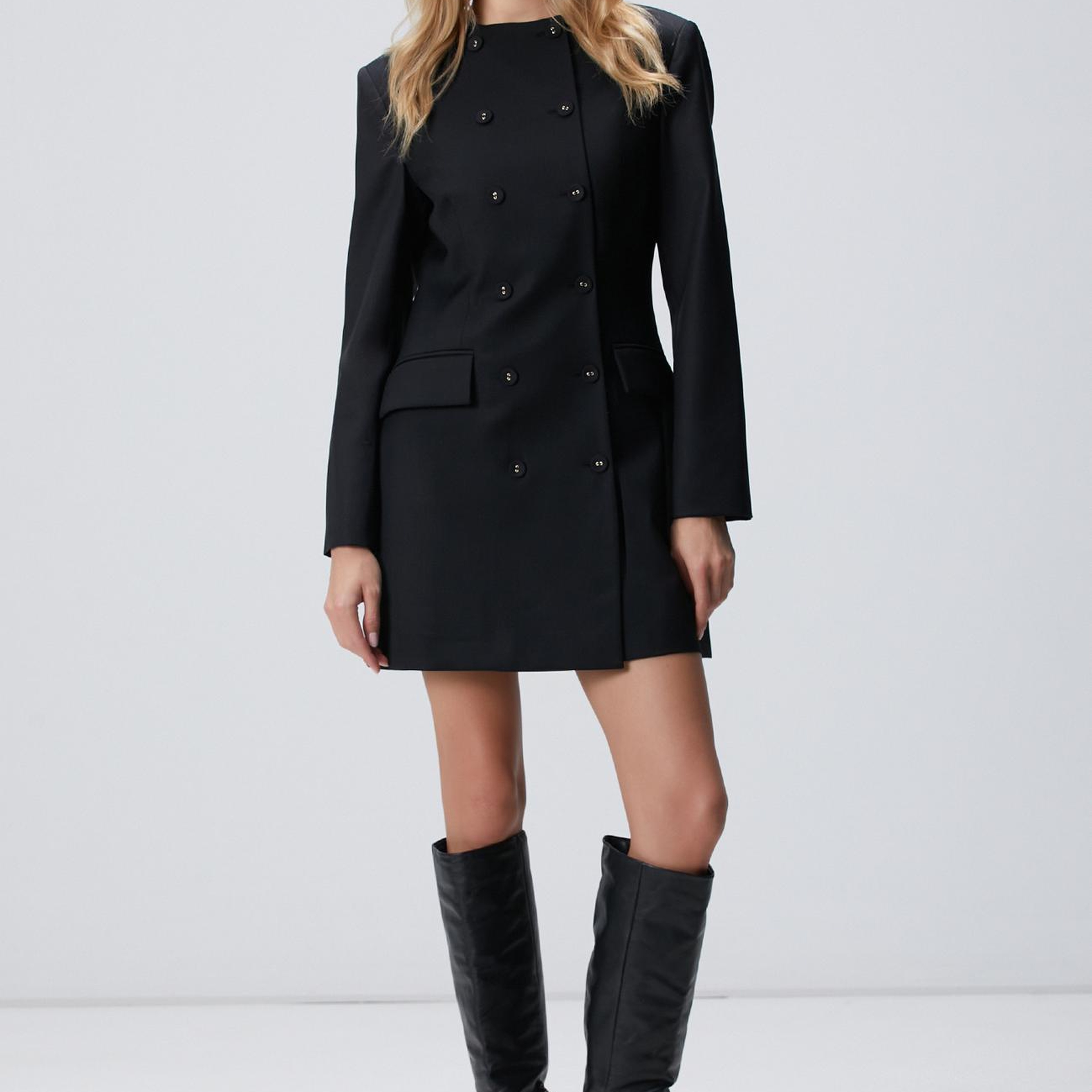 Network Kadın Siyah Blazer Mini Yün Elbise