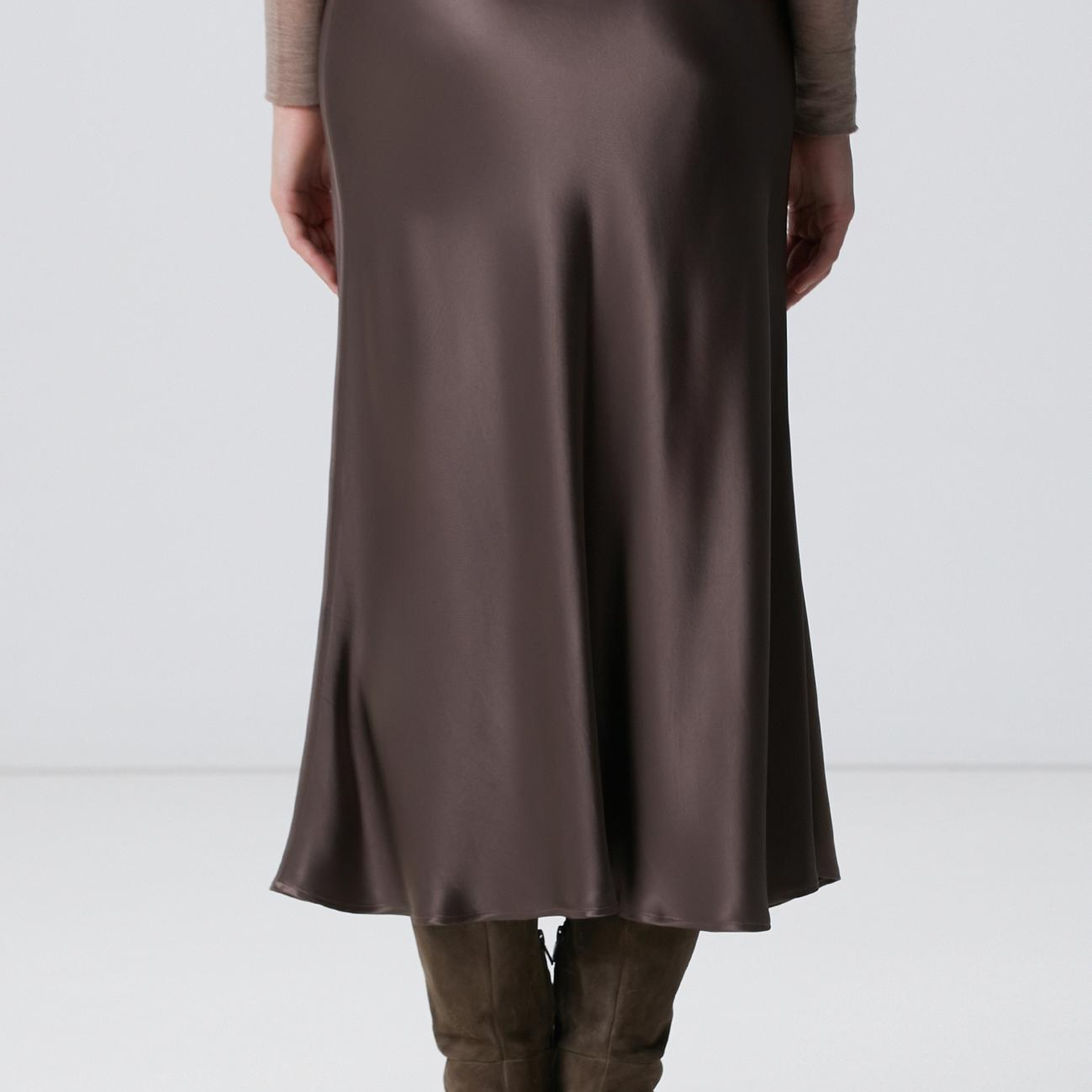 Network Kadın Vizon Midi Saten Etek