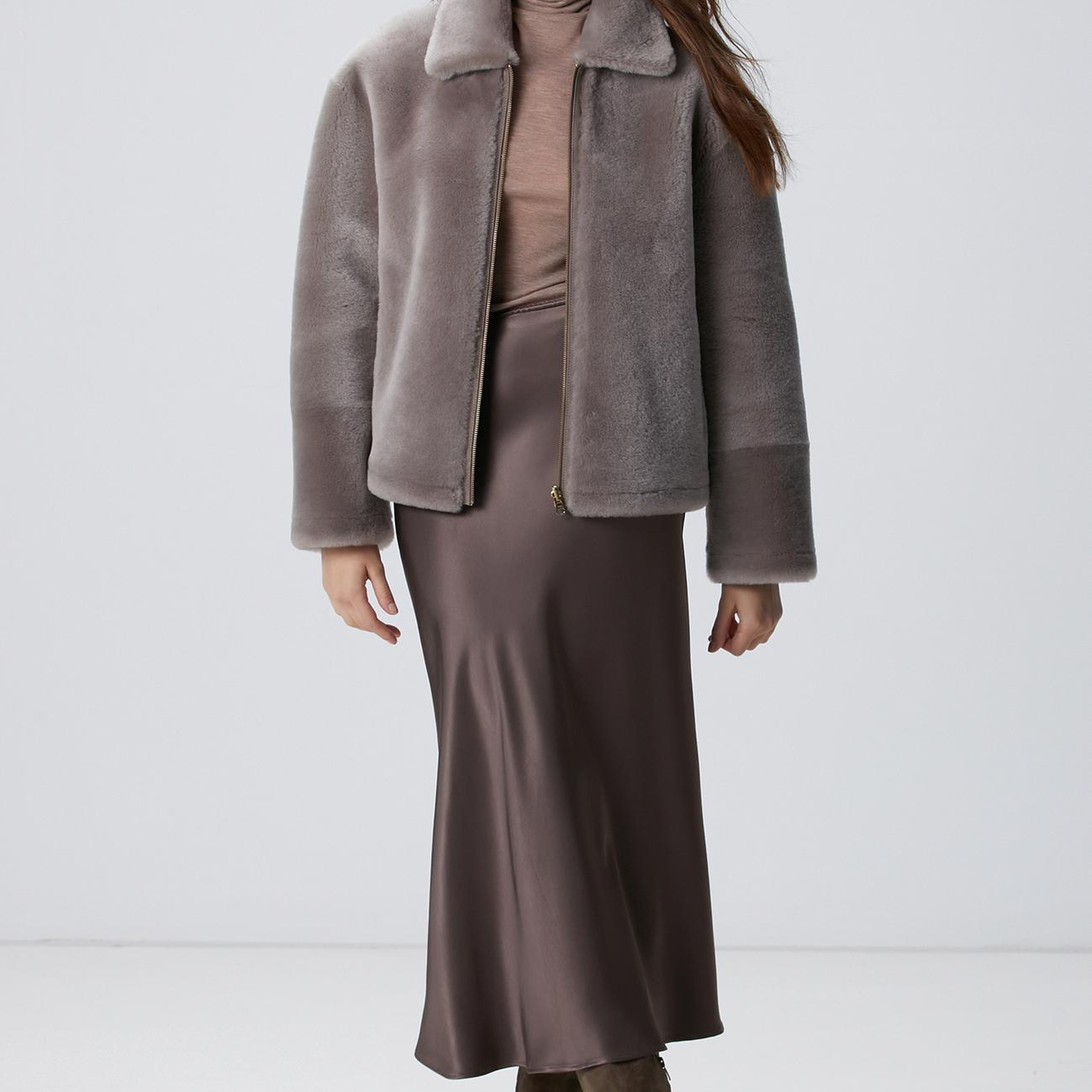 Network Kadın Vizon Midi Saten Etek