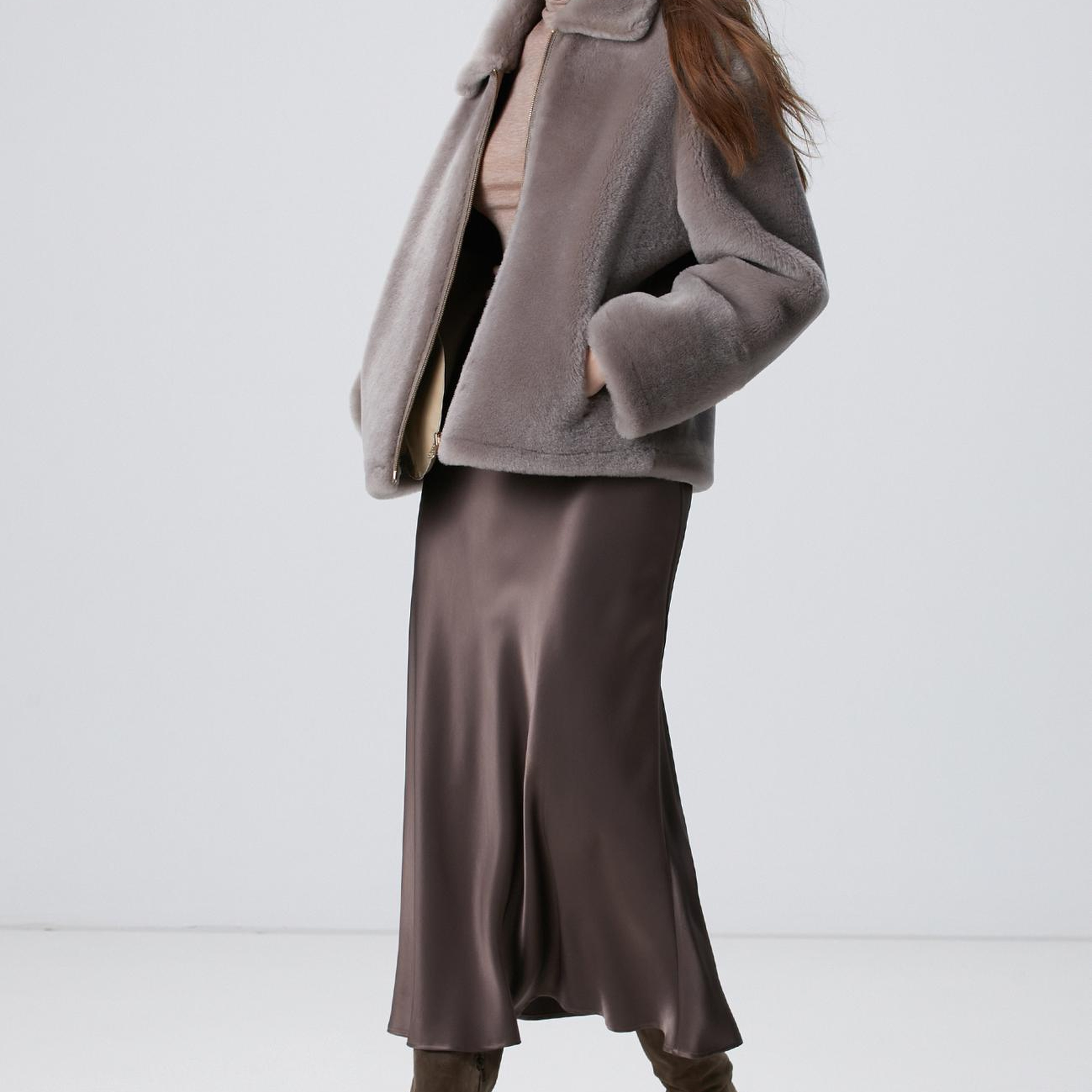 Network Kadın Vizon Midi Saten Etek