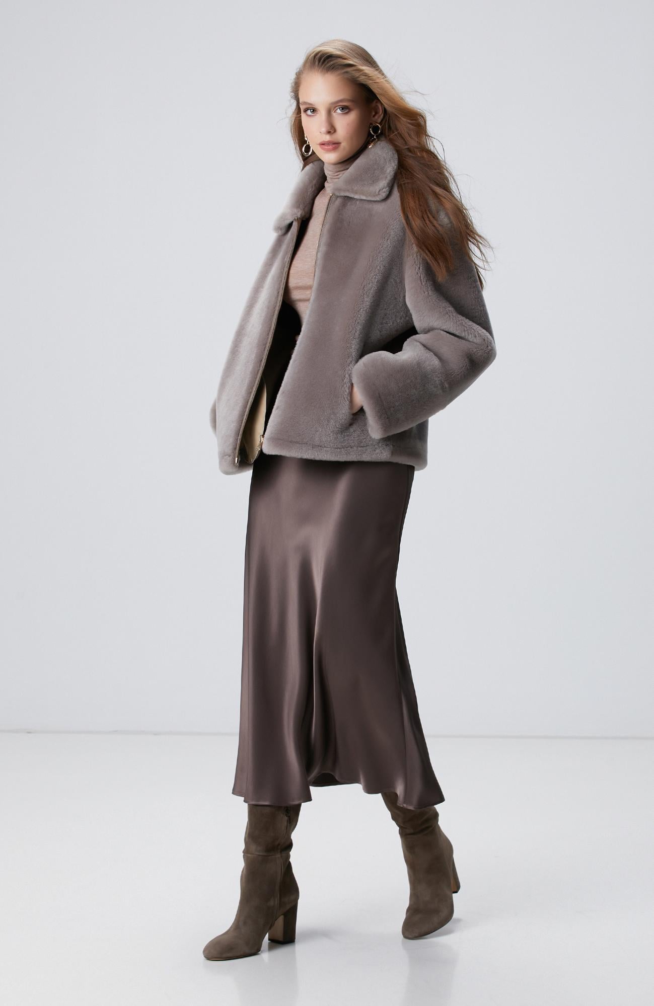 Network Kadın Vizon Midi Saten Etek