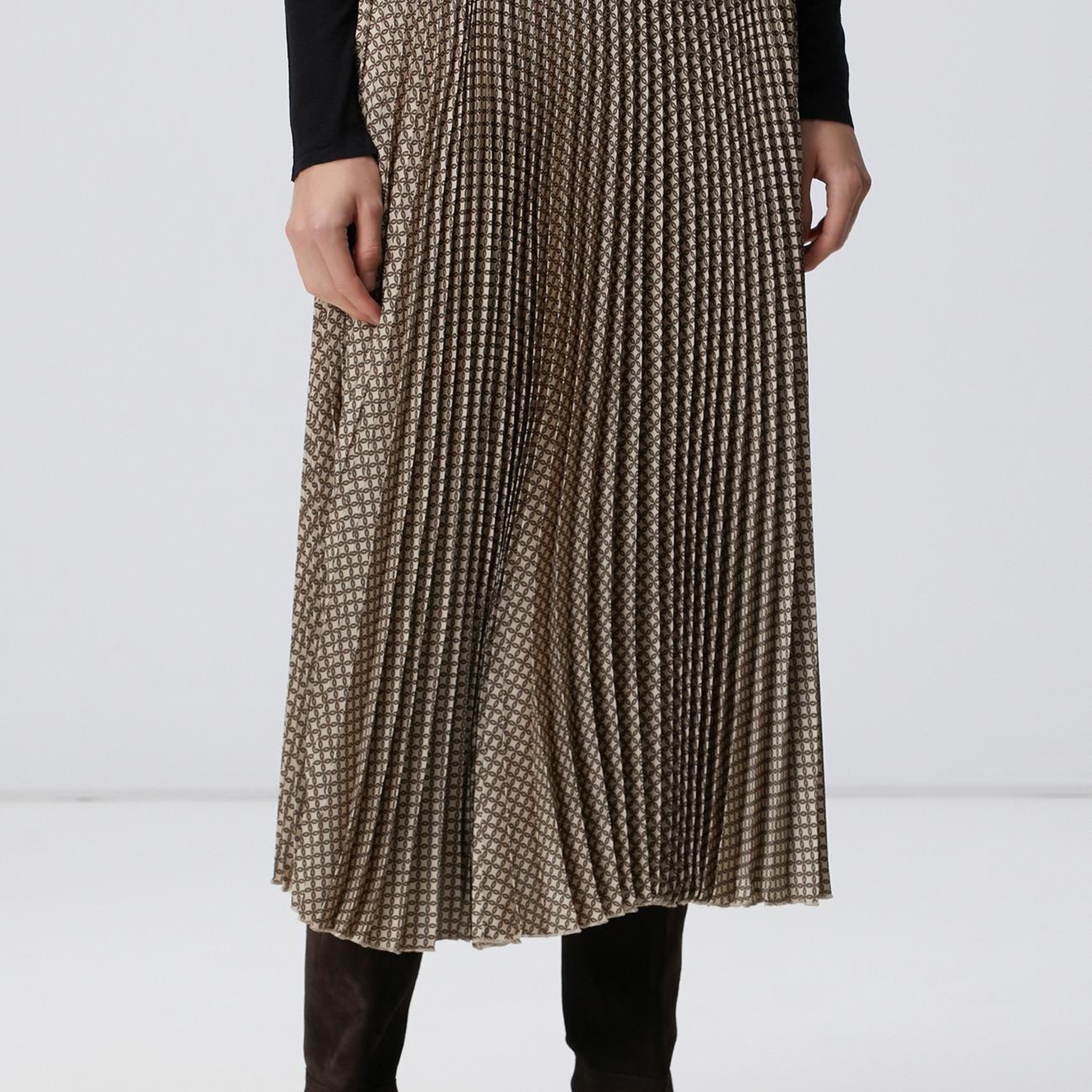 Network Kadın Sarı Pilise Desenli Midi Etek