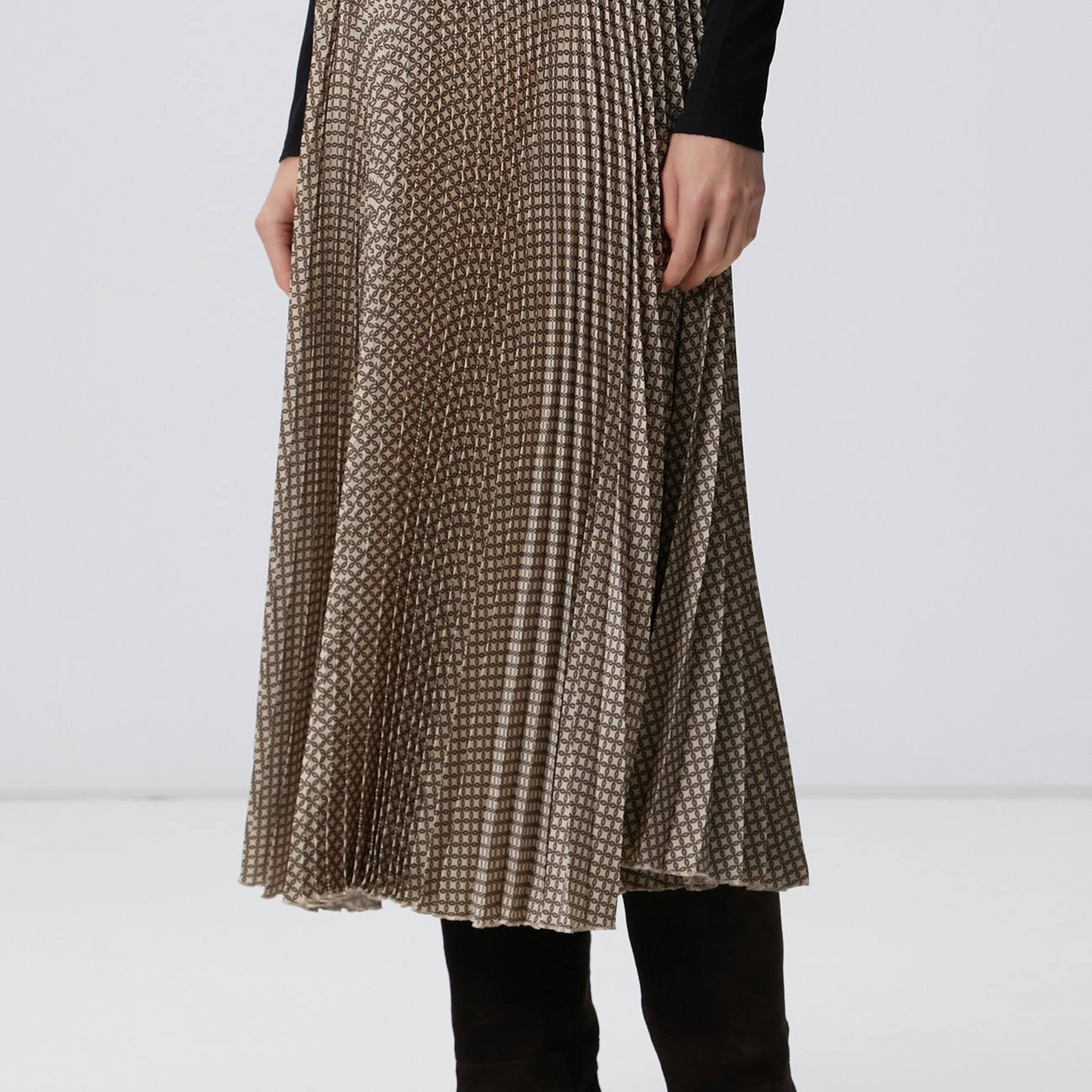 Network Kadın Sarı Pilise Desenli Midi Etek