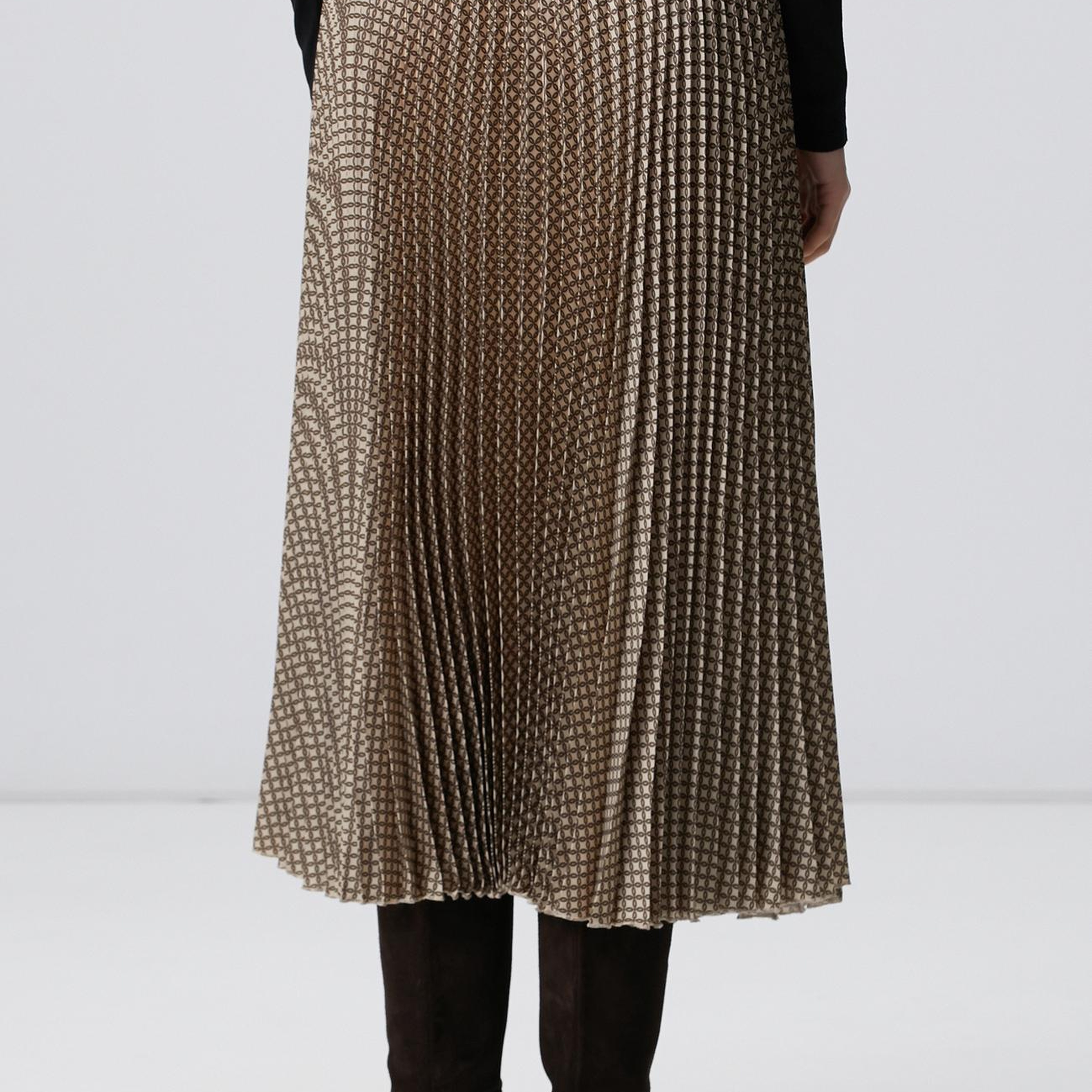 Network Kadın Sarı Pilise Desenli Midi Etek