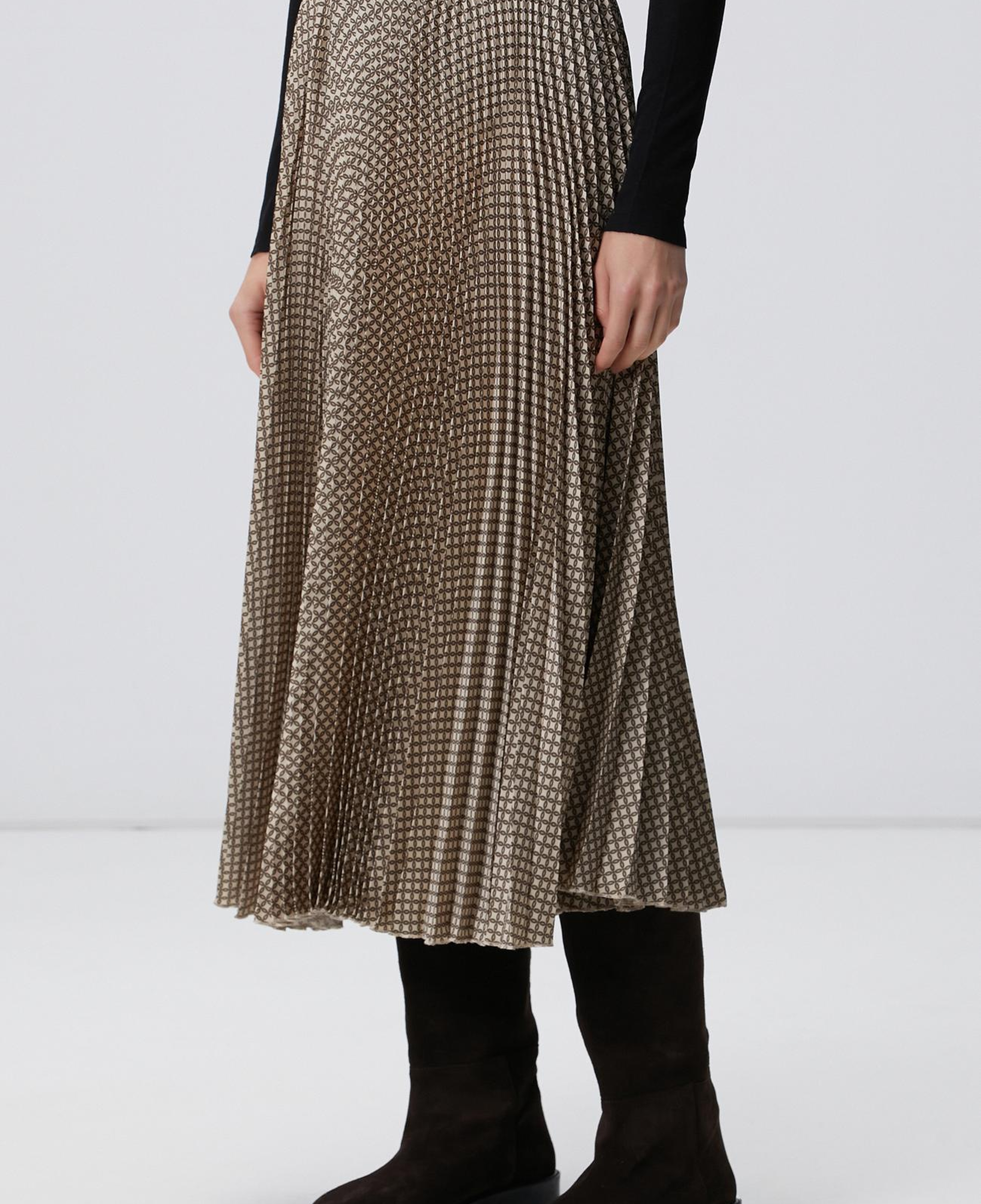 Network Kadın Sarı Pilise Desenli Midi Etek