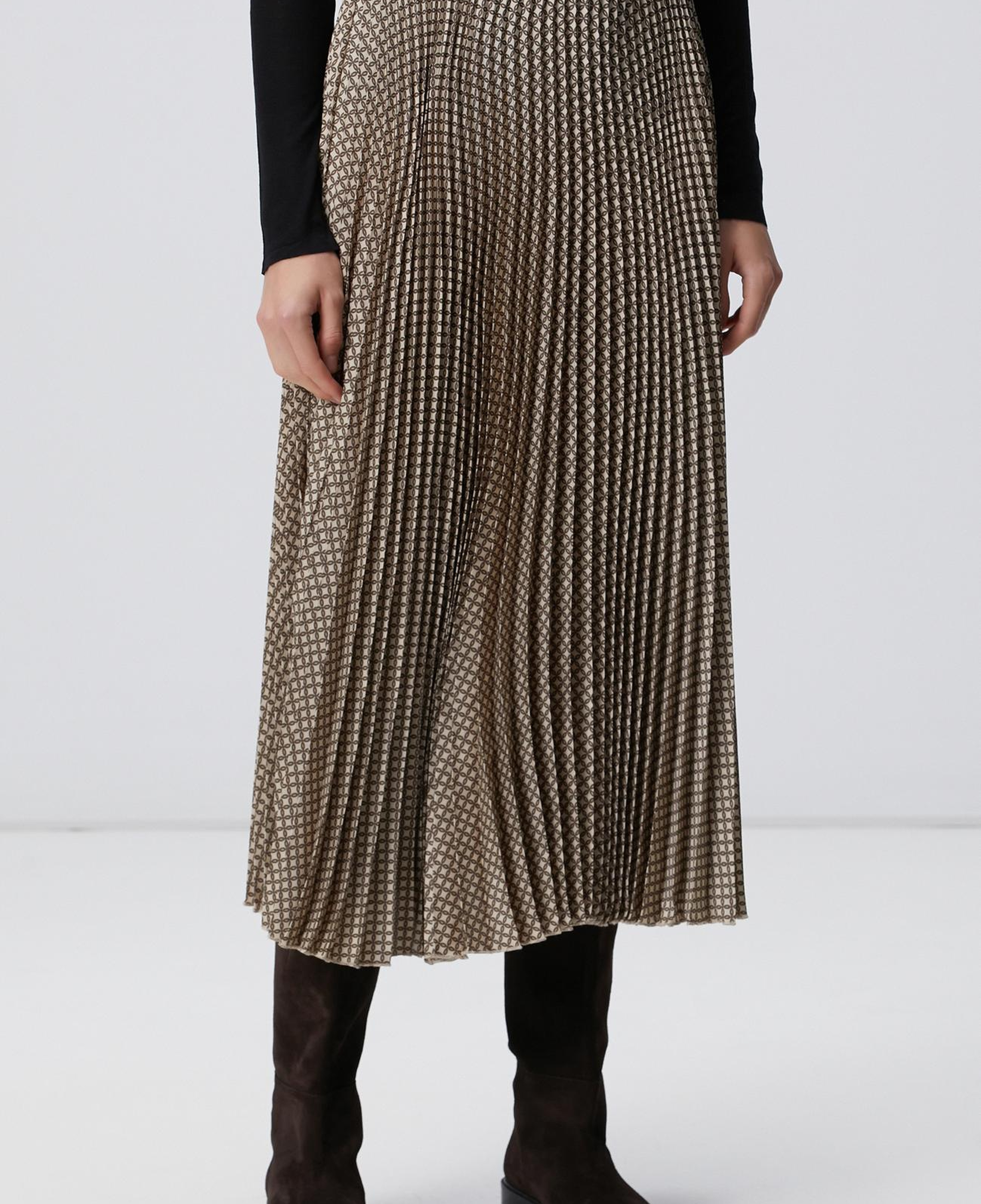 Network Kadın Sarı Pilise Desenli Midi Etek