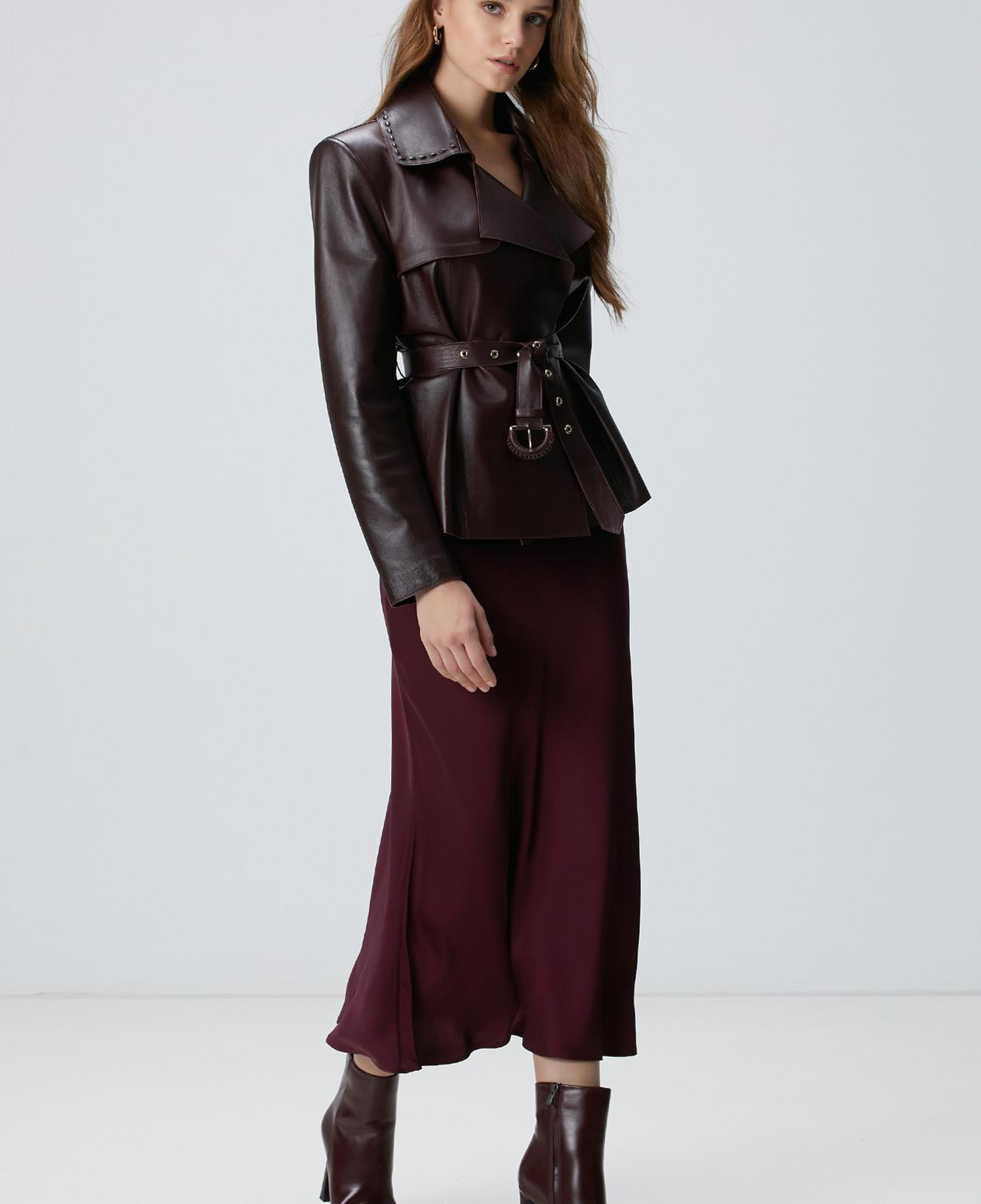 Network Kadın Bordo Midi Saten Etek