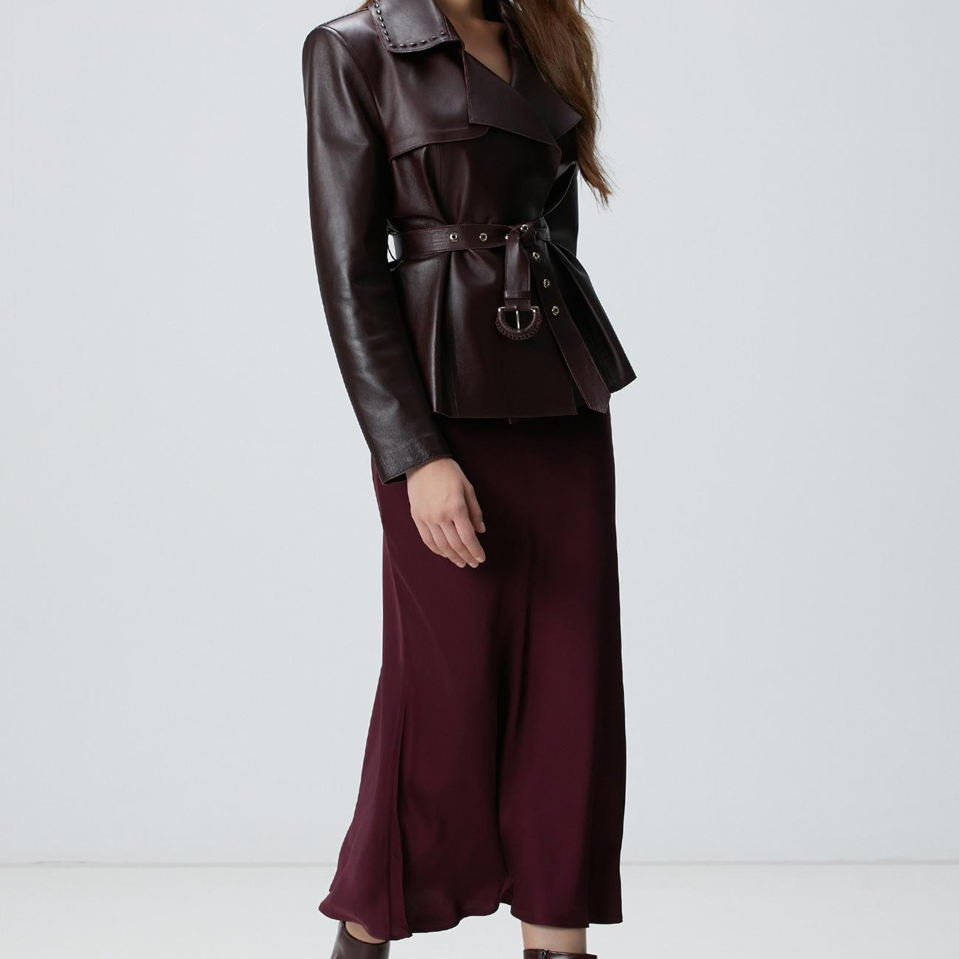 Network Kadın Bordo Midi Saten Etek