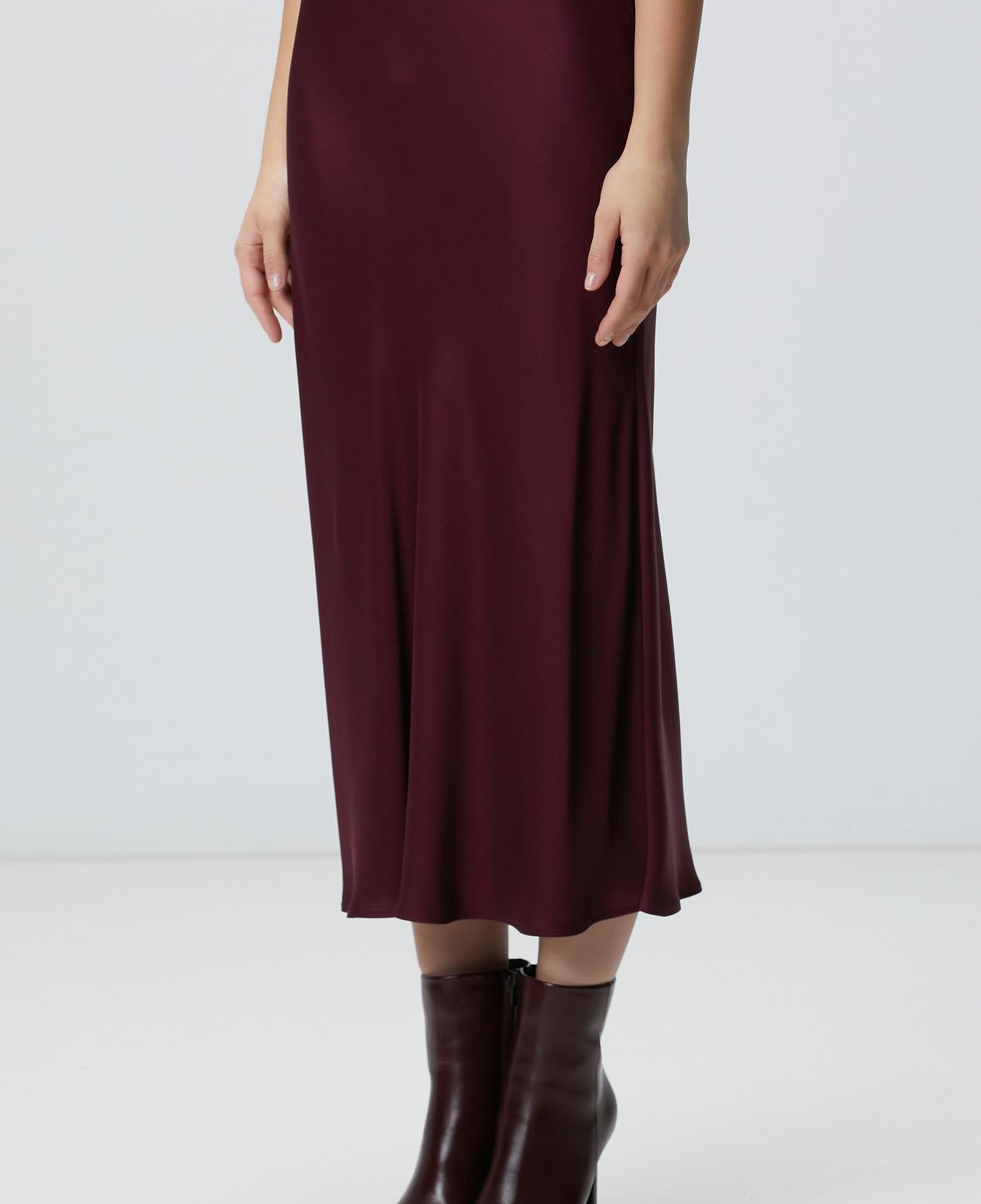 Network Kadın Bordo Midi Saten Etek