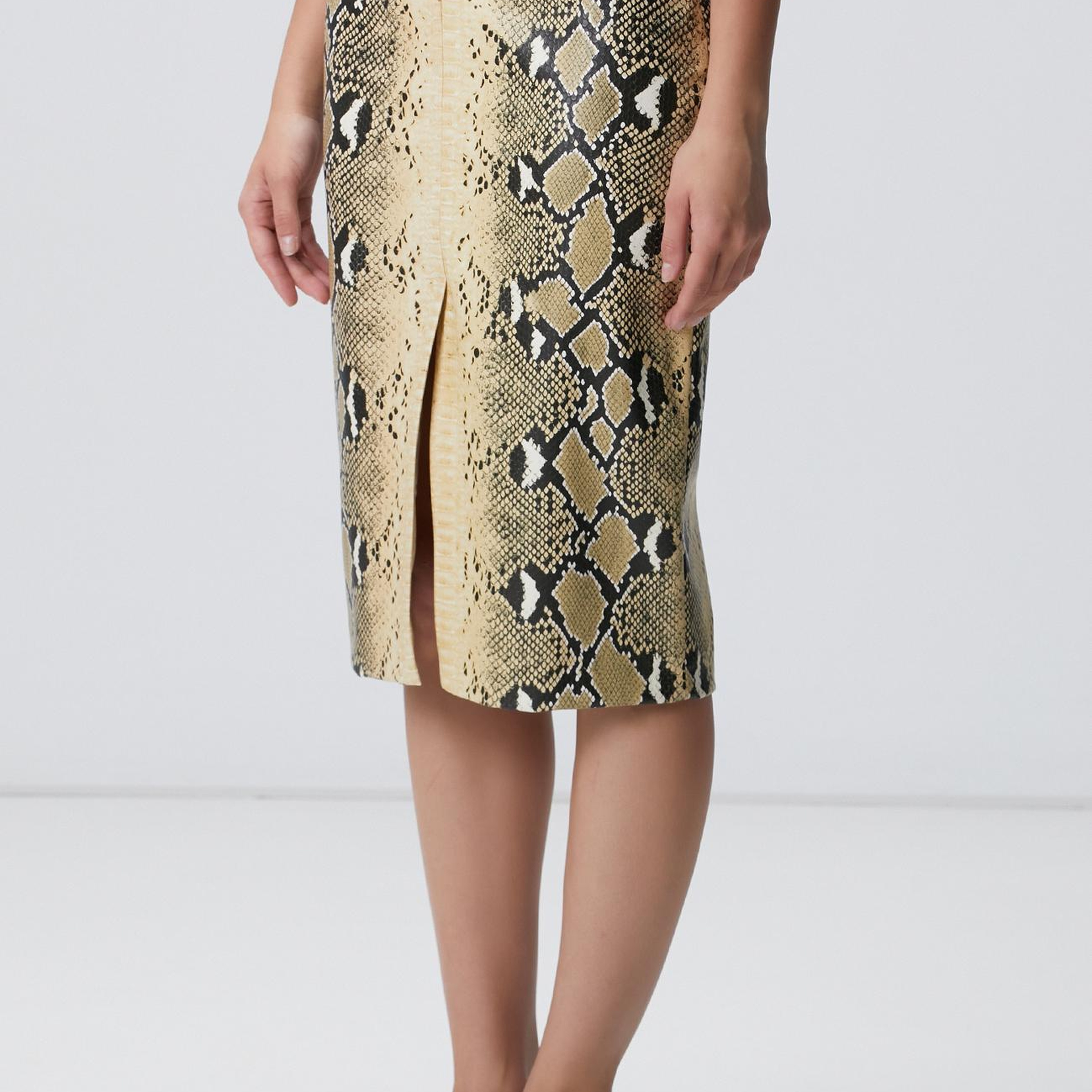 Network Kadın Haki Desenli Suni Deri Midi Etek