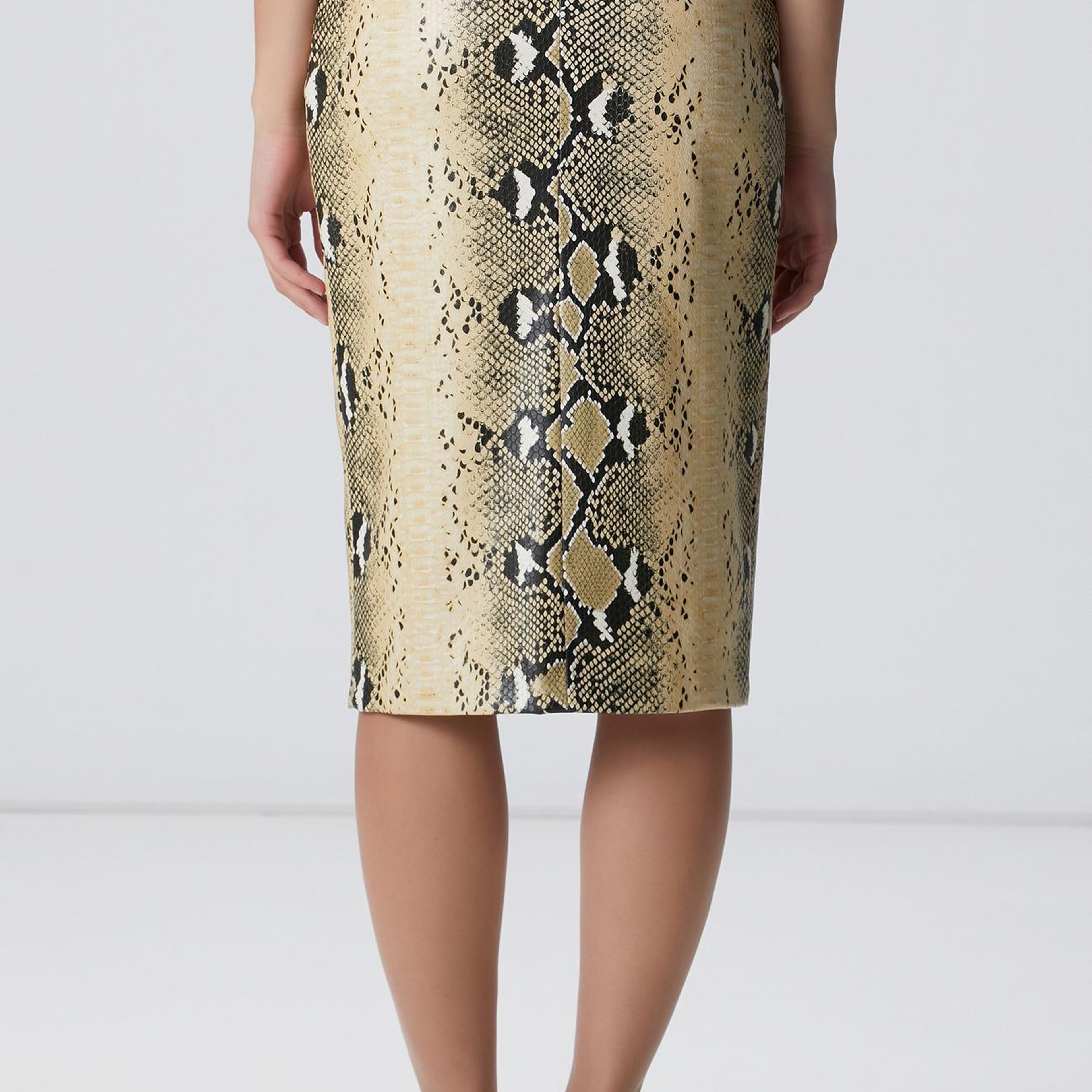 Network Kadın Haki Desenli Suni Deri Midi Etek